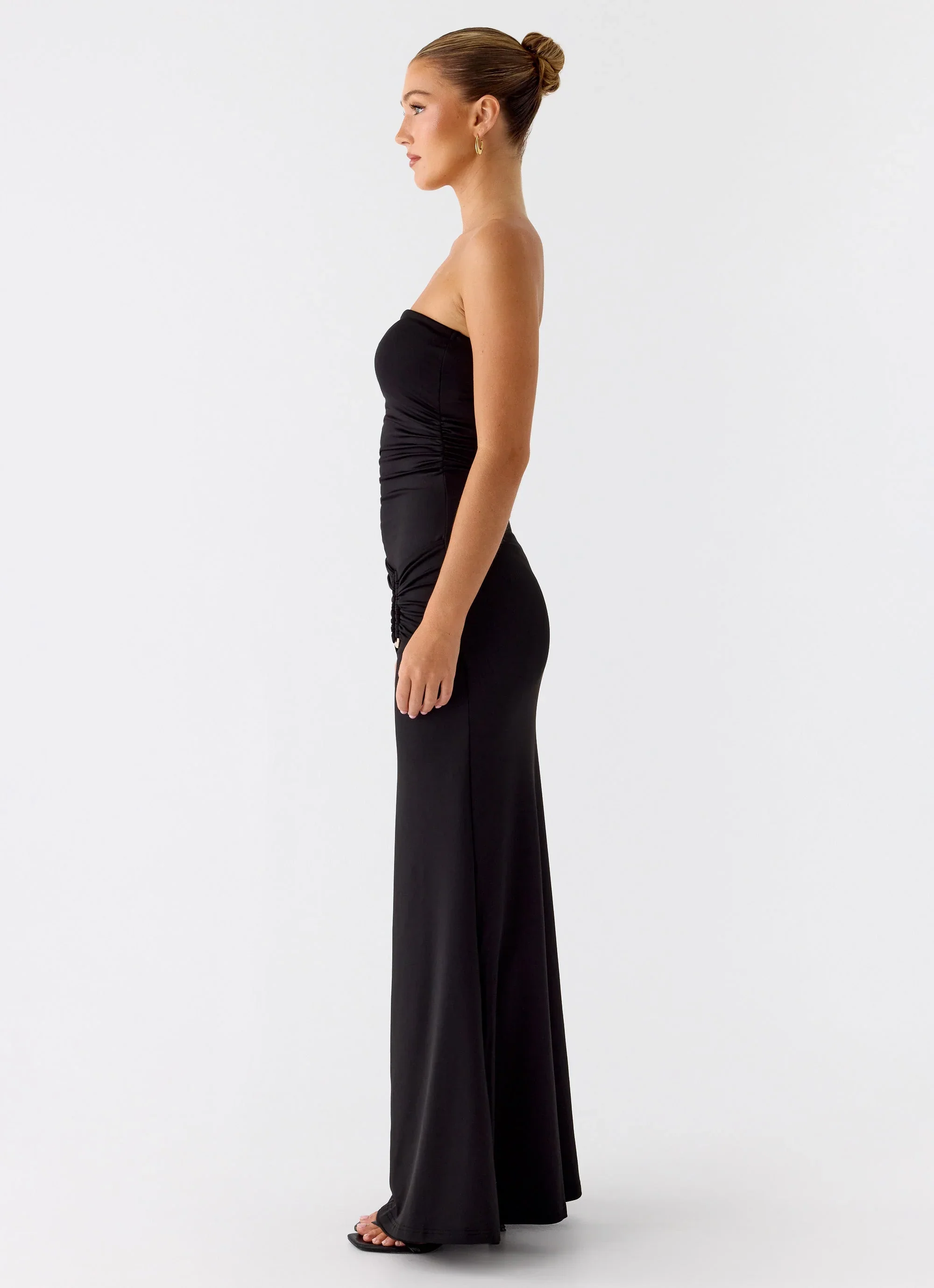 Metal Heart Strapless Maxi Dress - Black