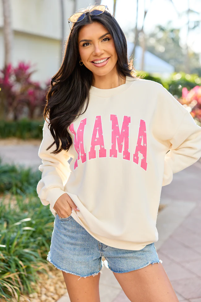 Mama Block Rose Cream Graphic Sweatshirt