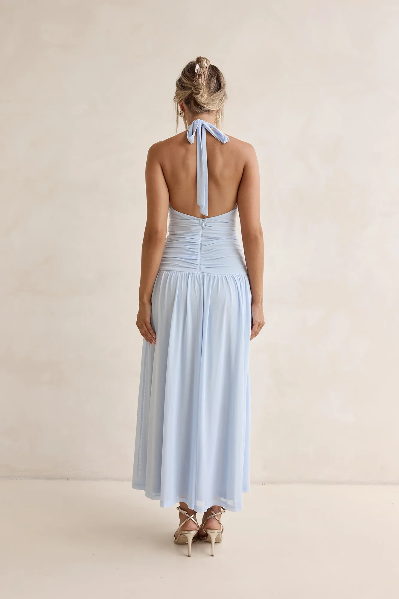 Robin Mesh Halter Maxi Dress Blue