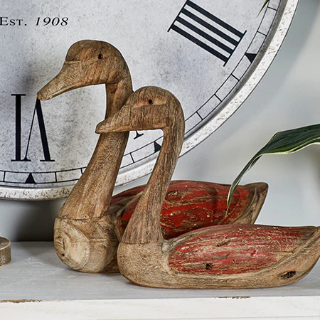 Red Wooden Ducks, Set of 2