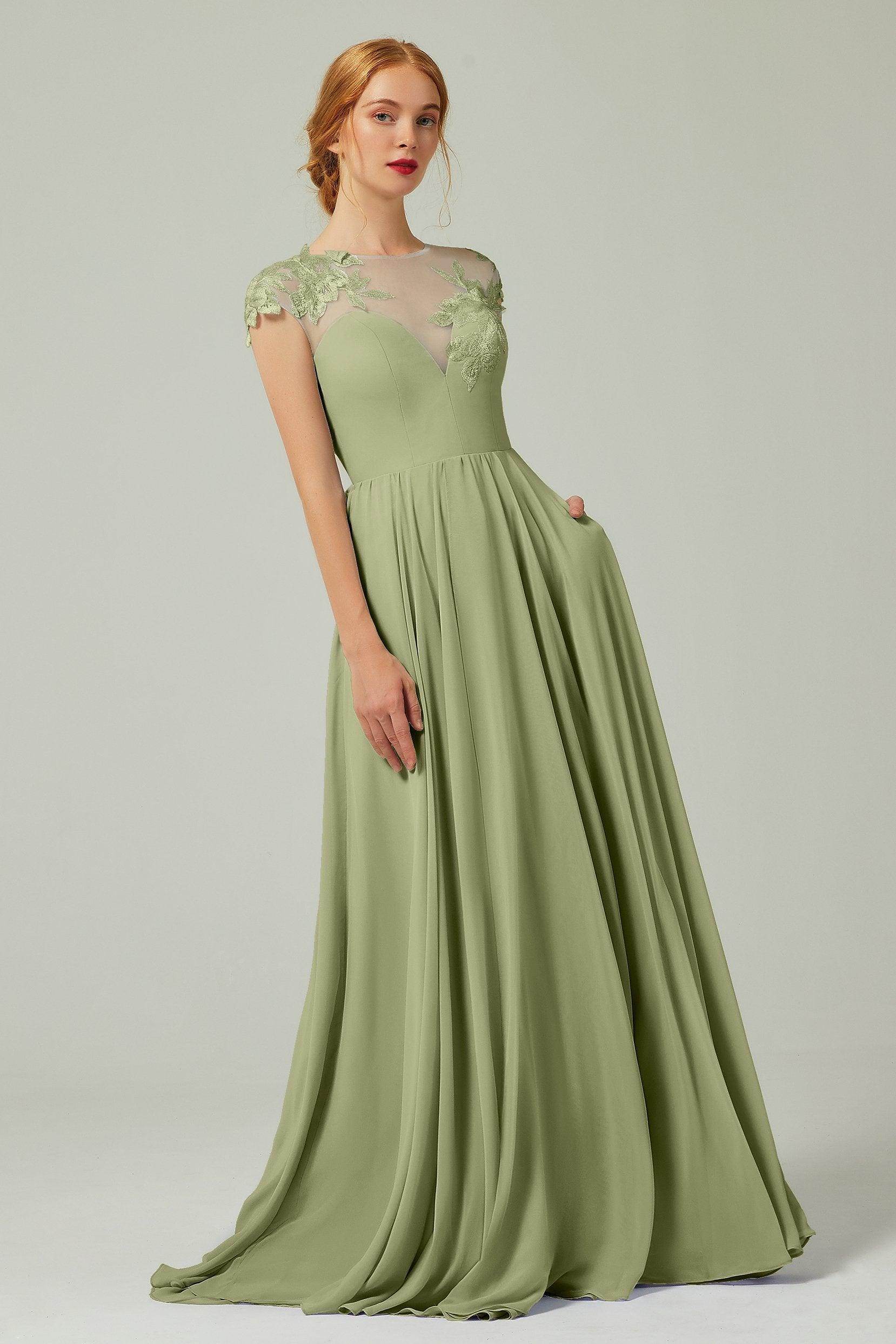 A-Line Sweep-Brush Train Chiffon Bridesmaid Dress CB0248
