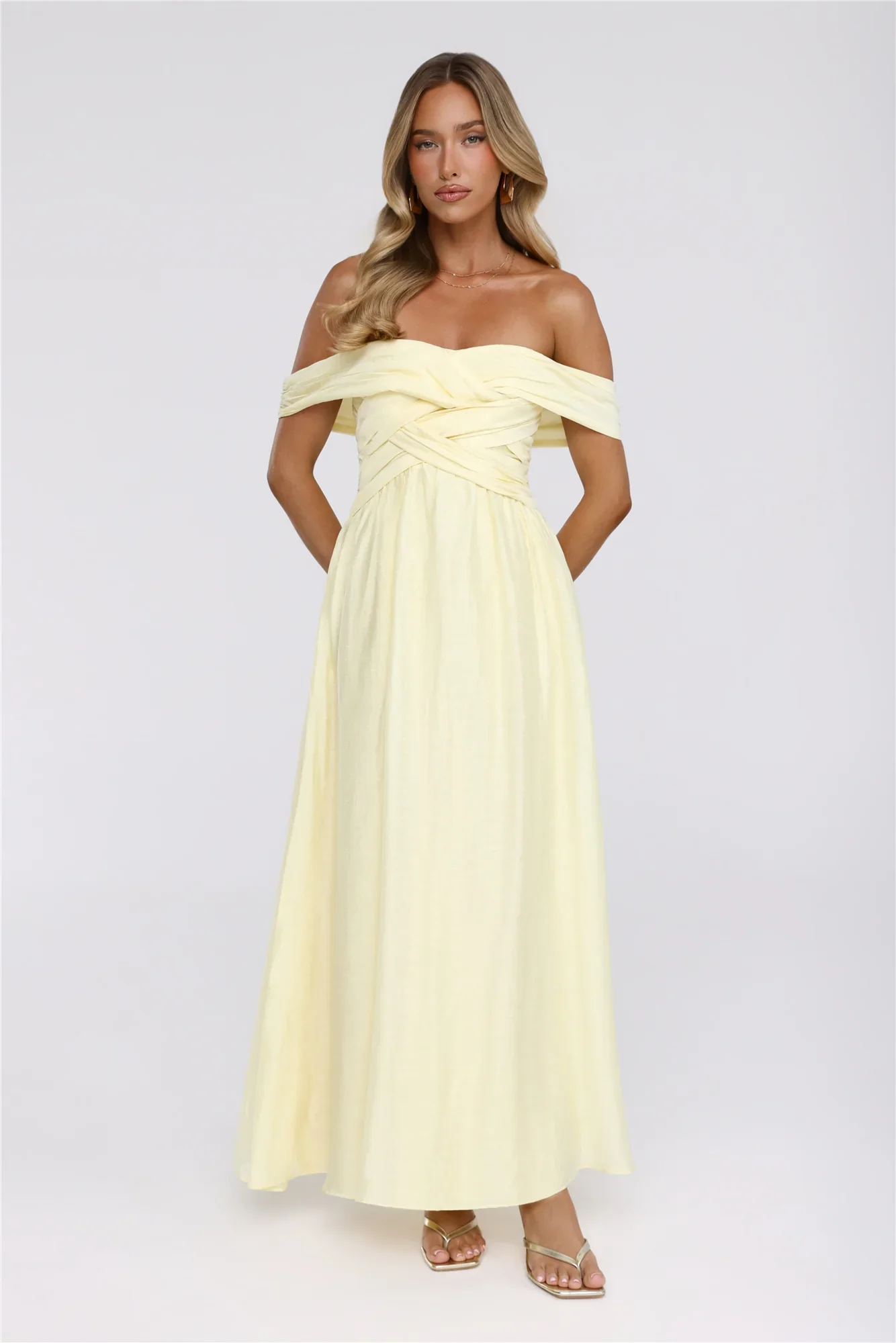 Sand Twirl Off Shoulder Maxi Dress Yellow