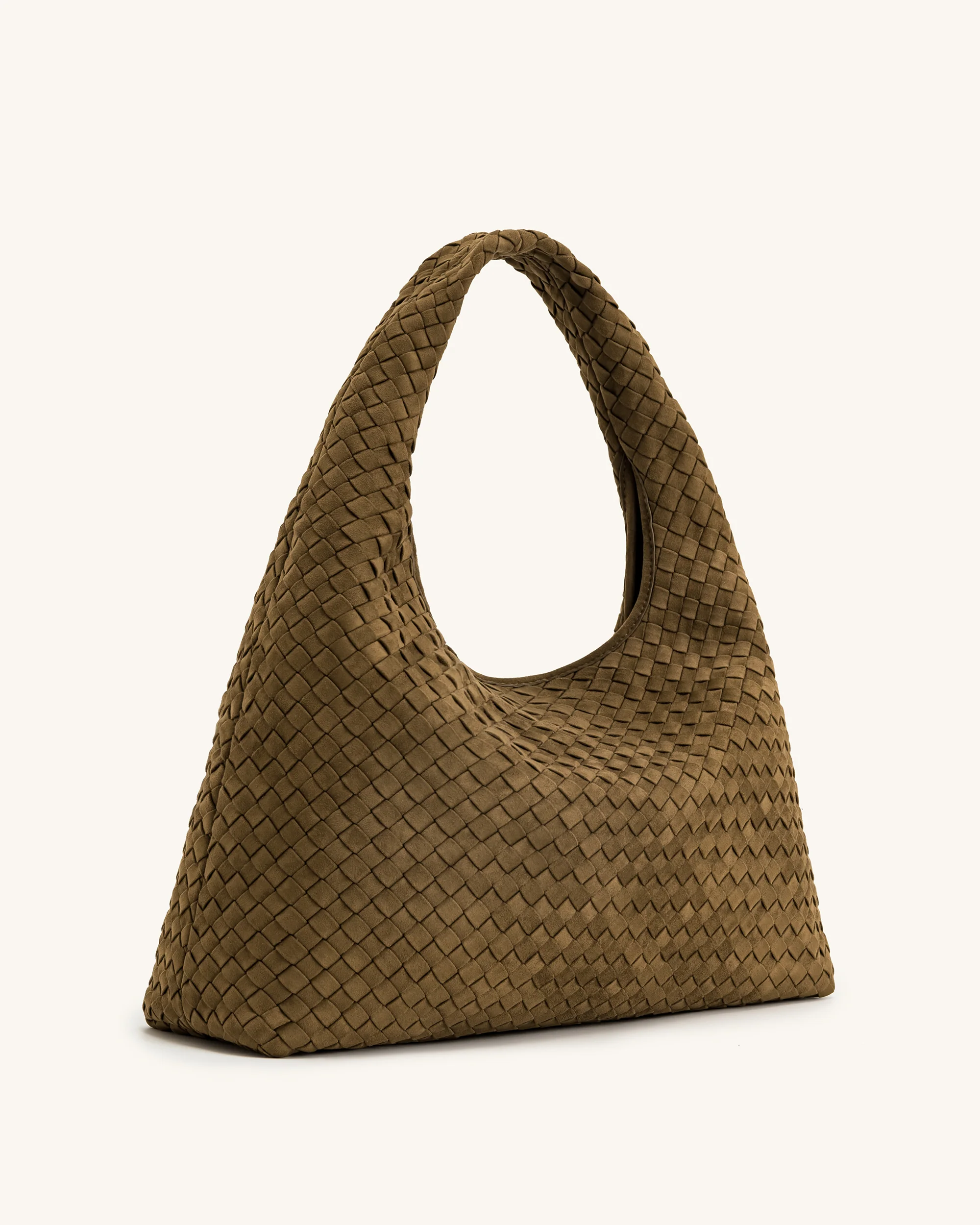 Laura Faux Suede Woven Shoulder Bag - Olive Green