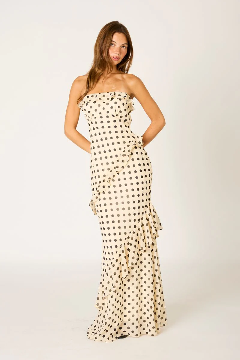 Polka Dot Cascade Maxi Dress