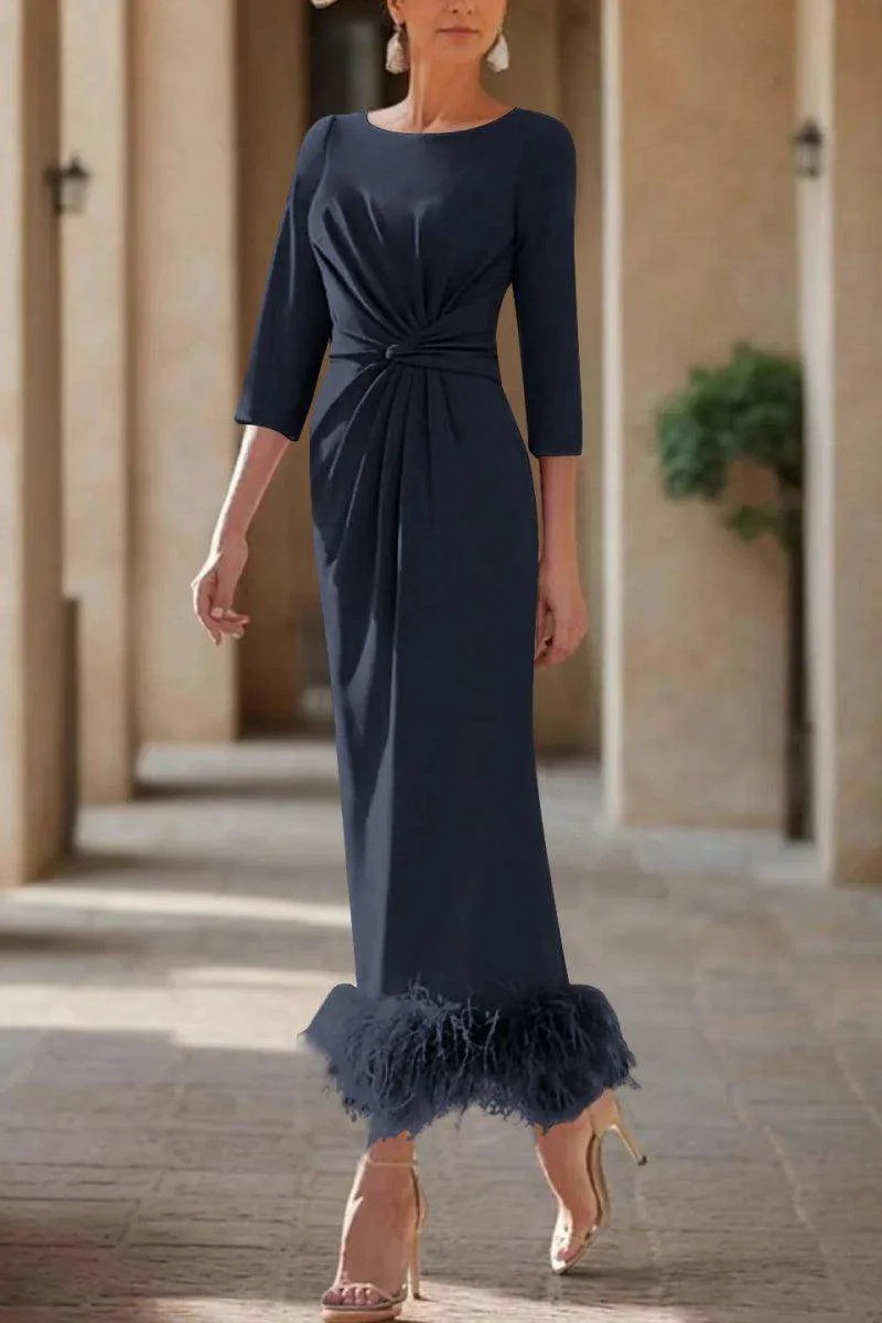 Sheath Column Scoop Neck Ankle Length Feather Mother Dresses CM0378