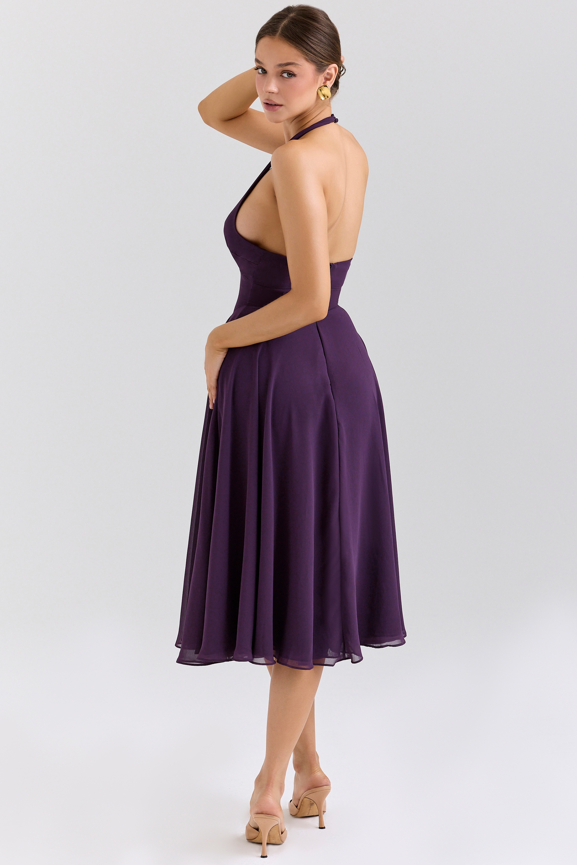 Grape Georgette Halter Sundress