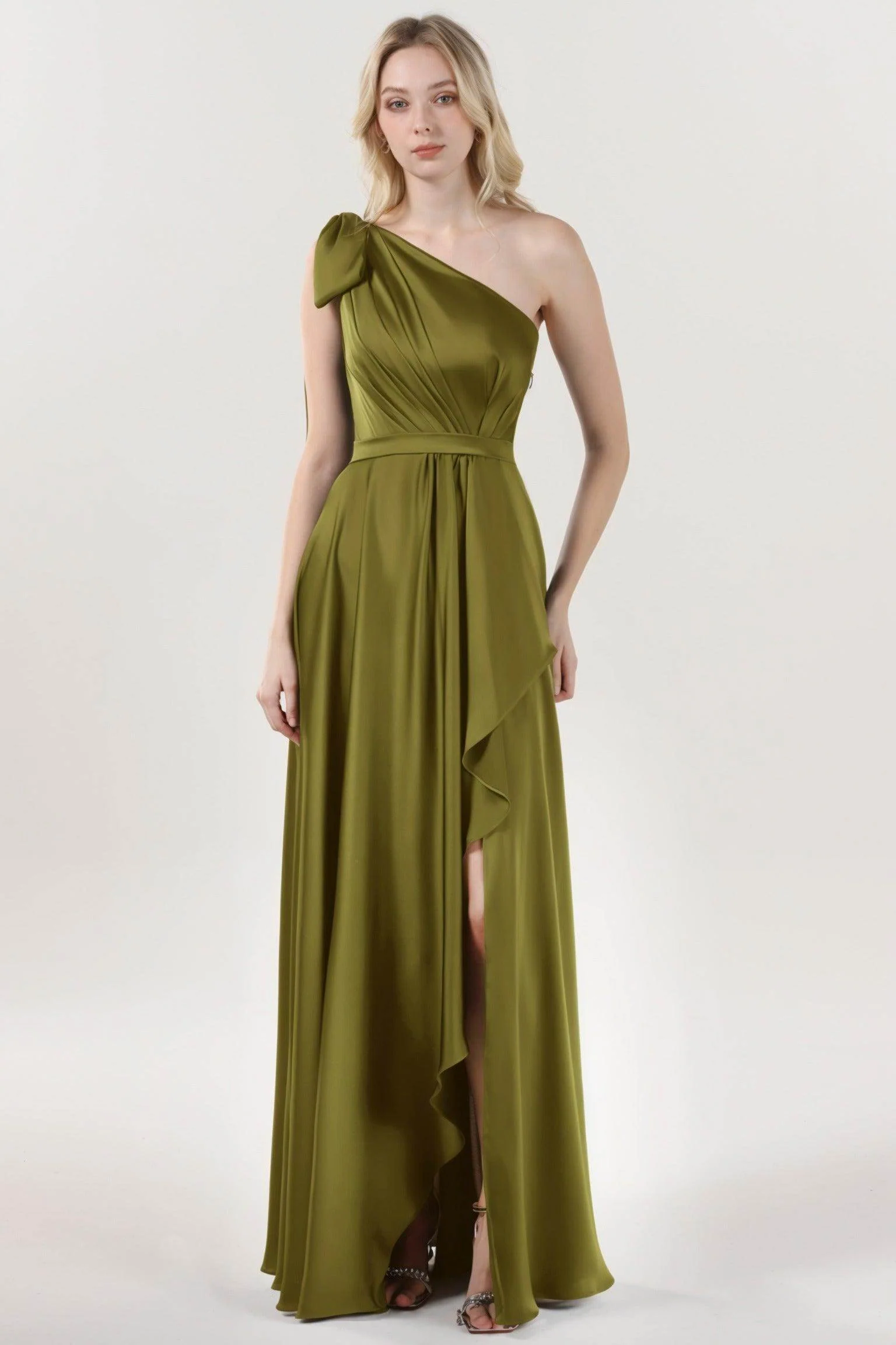 Asymmetrical Maxi Luxe Satin Bridesmaid Dress CS0603BM