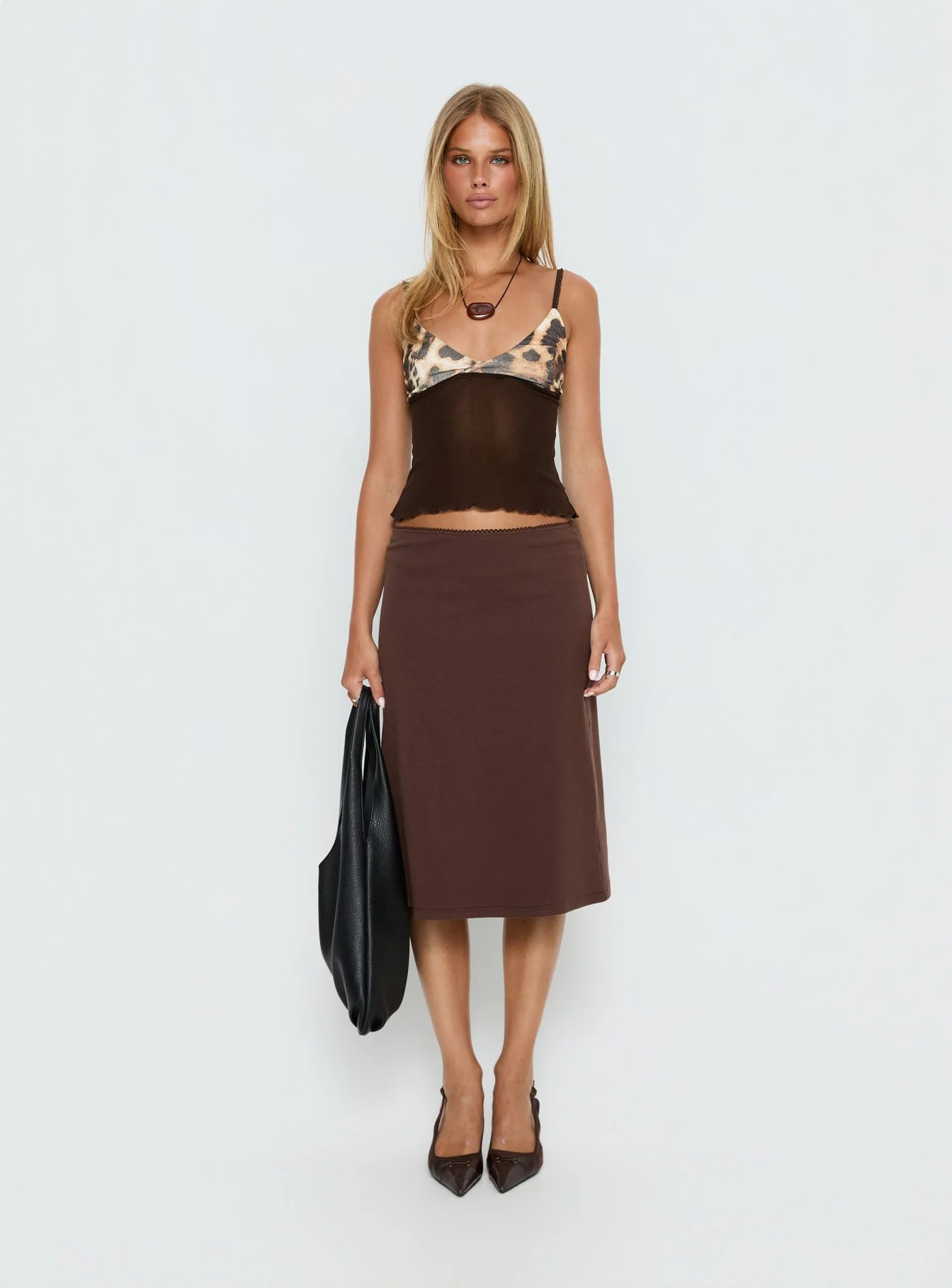Willet Contrast Bust Cami Top Chocolate / Leopard