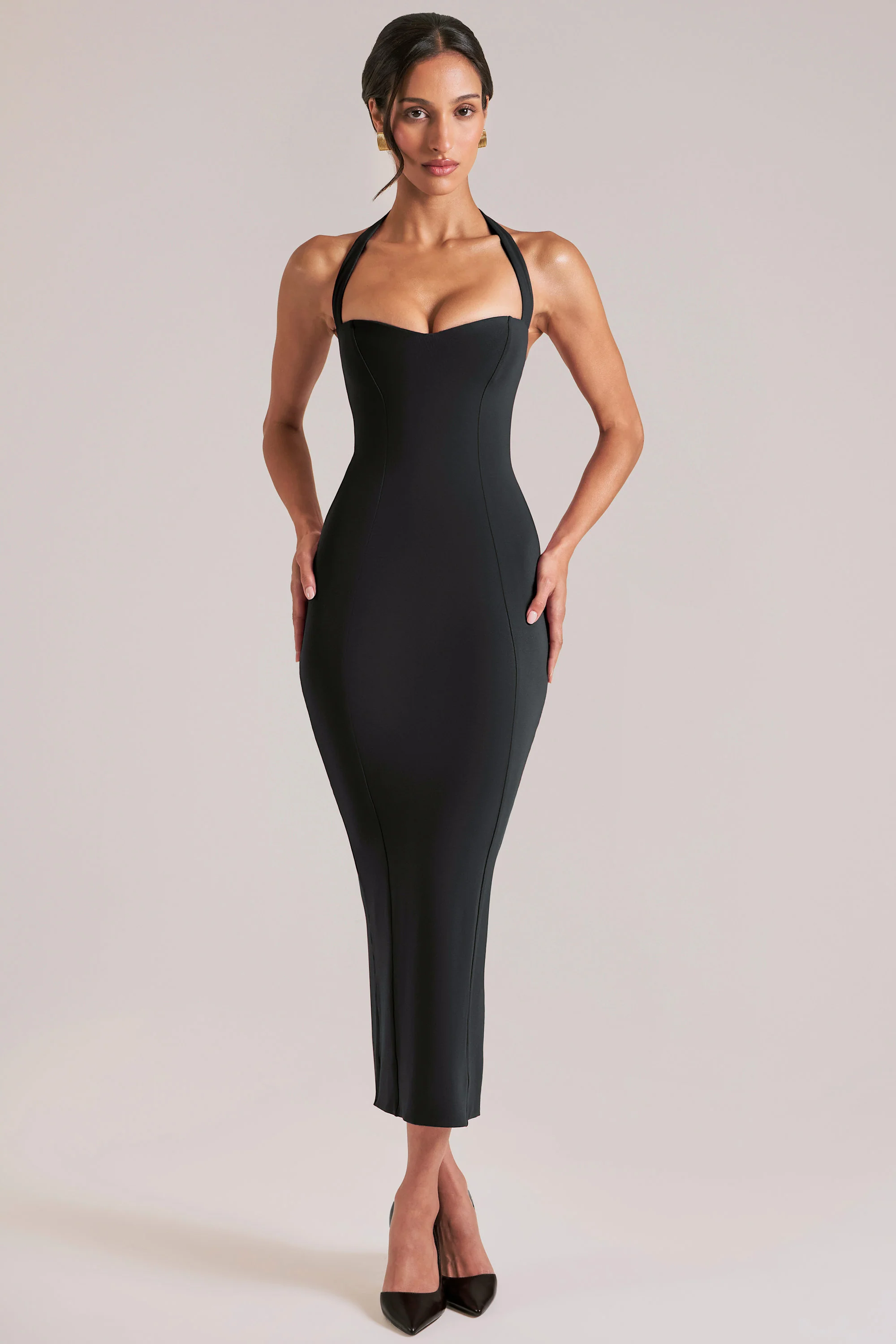 Halterneck Midaxi Dress in Black
