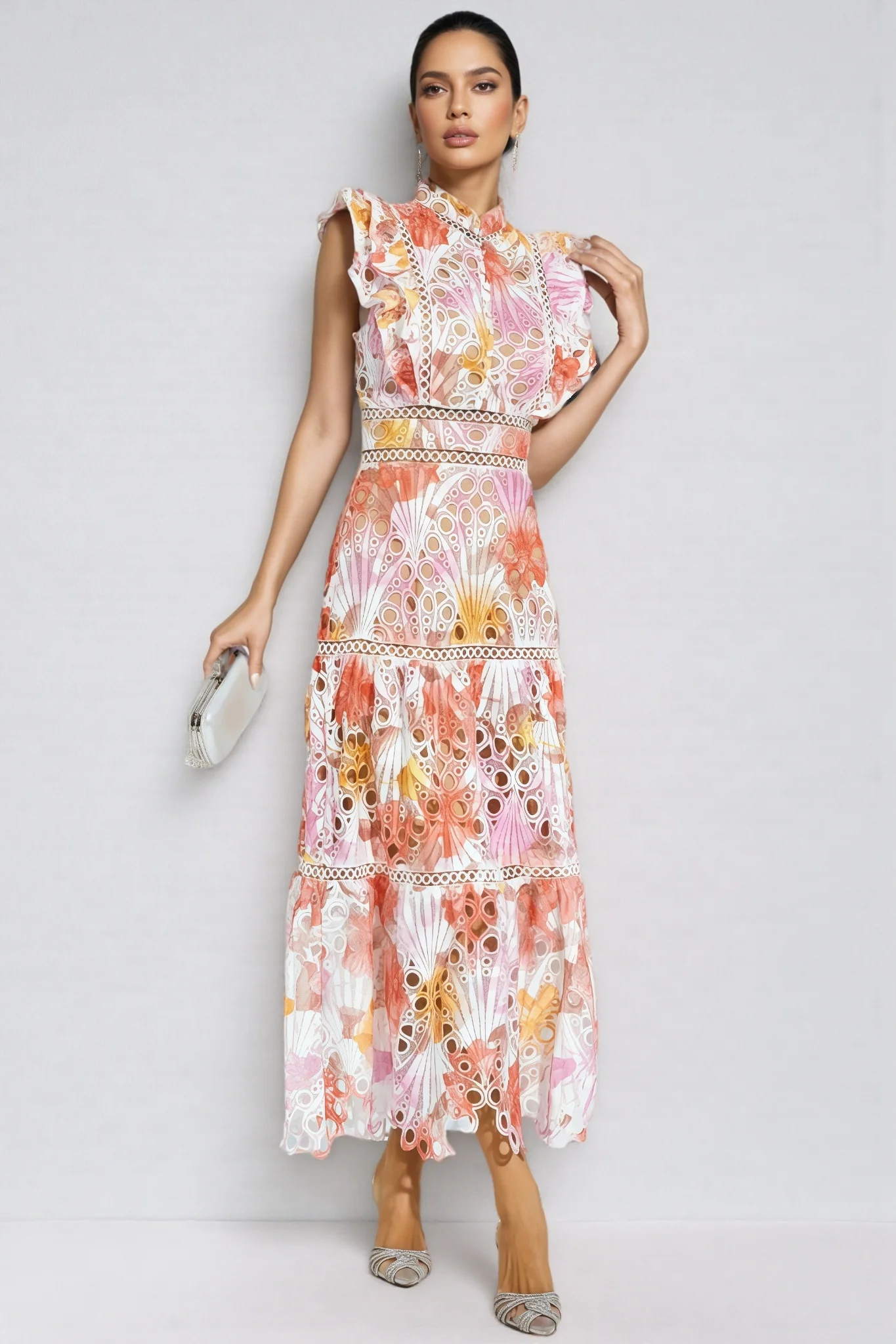 Bria Orange Hollow Sleeveless Midi Dress