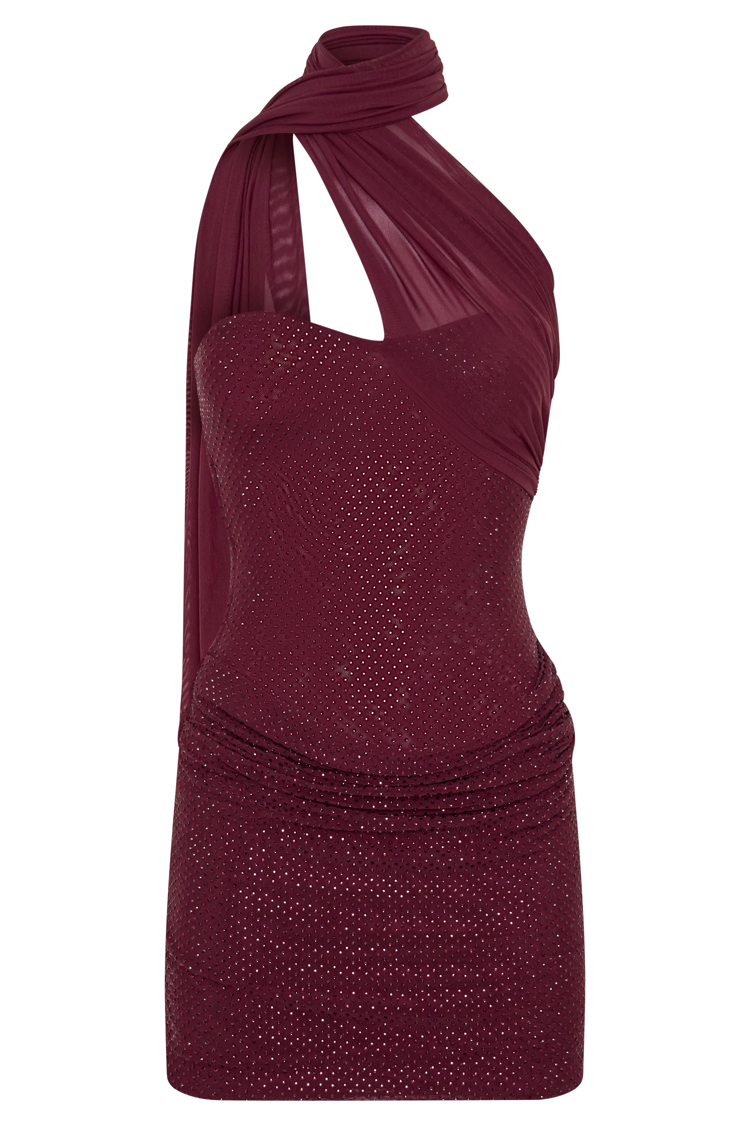 Mattea Diamante Mini Dress With Scarf - Plum