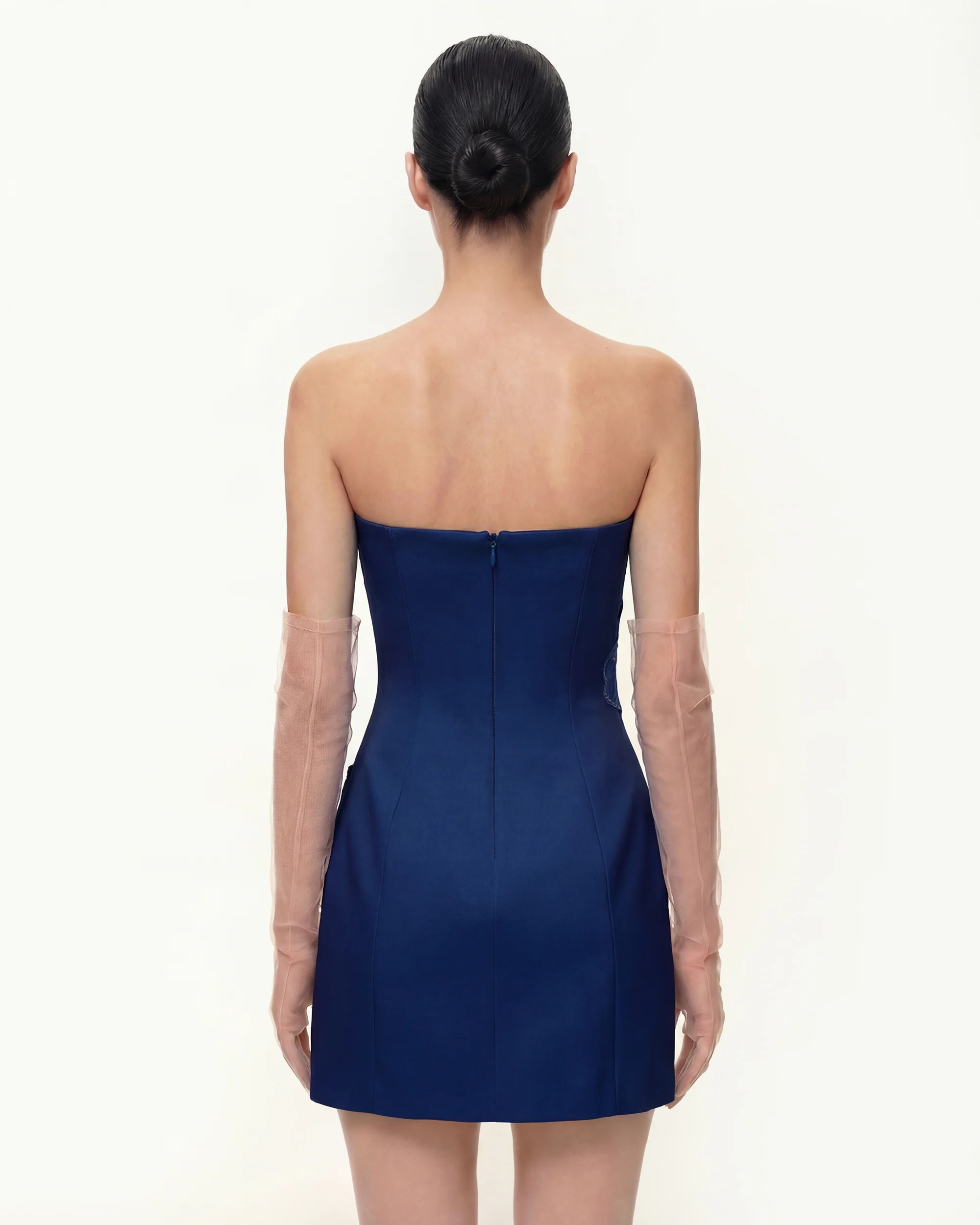 Iris Floral Print Strapless Dress – Navy blue