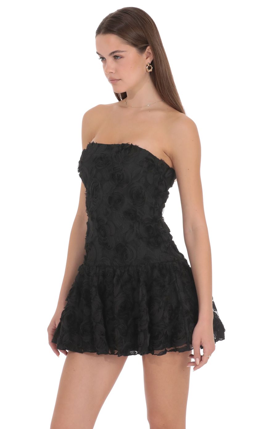 Strapless Rosette Mini Dress in Black - FASHION NOB
