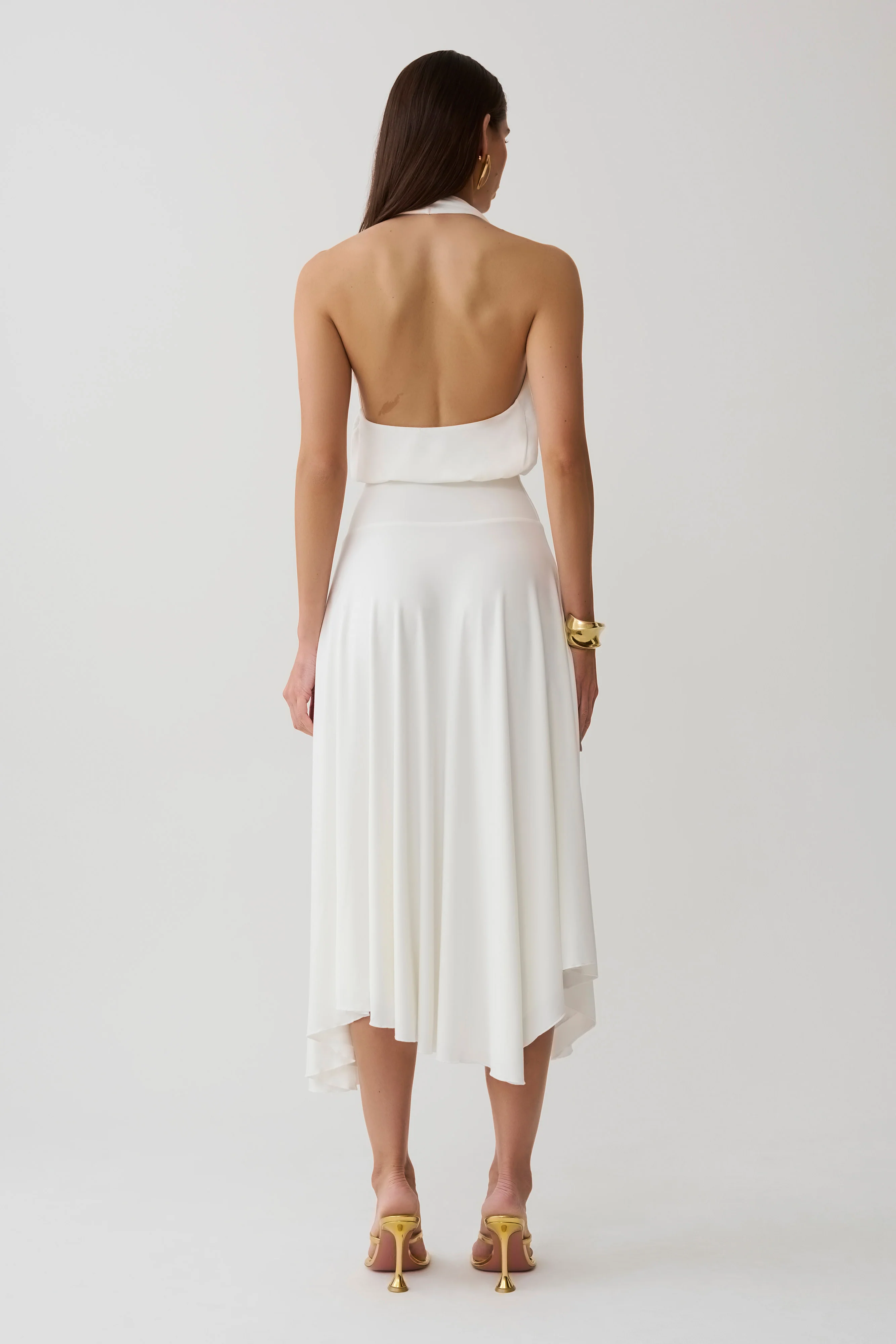 Krish Hankie Halter Midi Dress - White