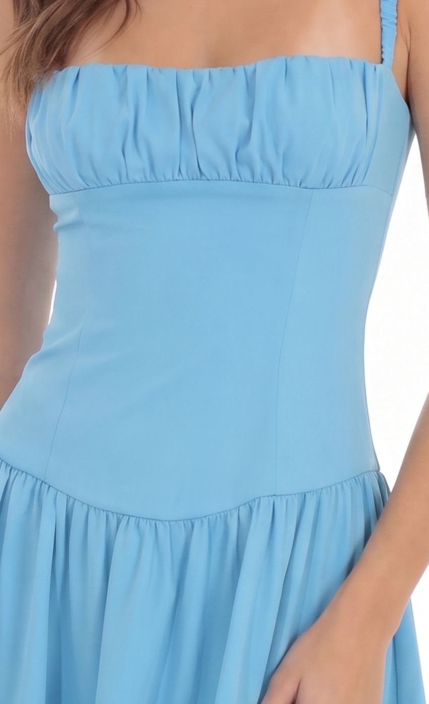 Ruched Fit and Flare Mini Dress in Aqua Blue - FASHION NOB
