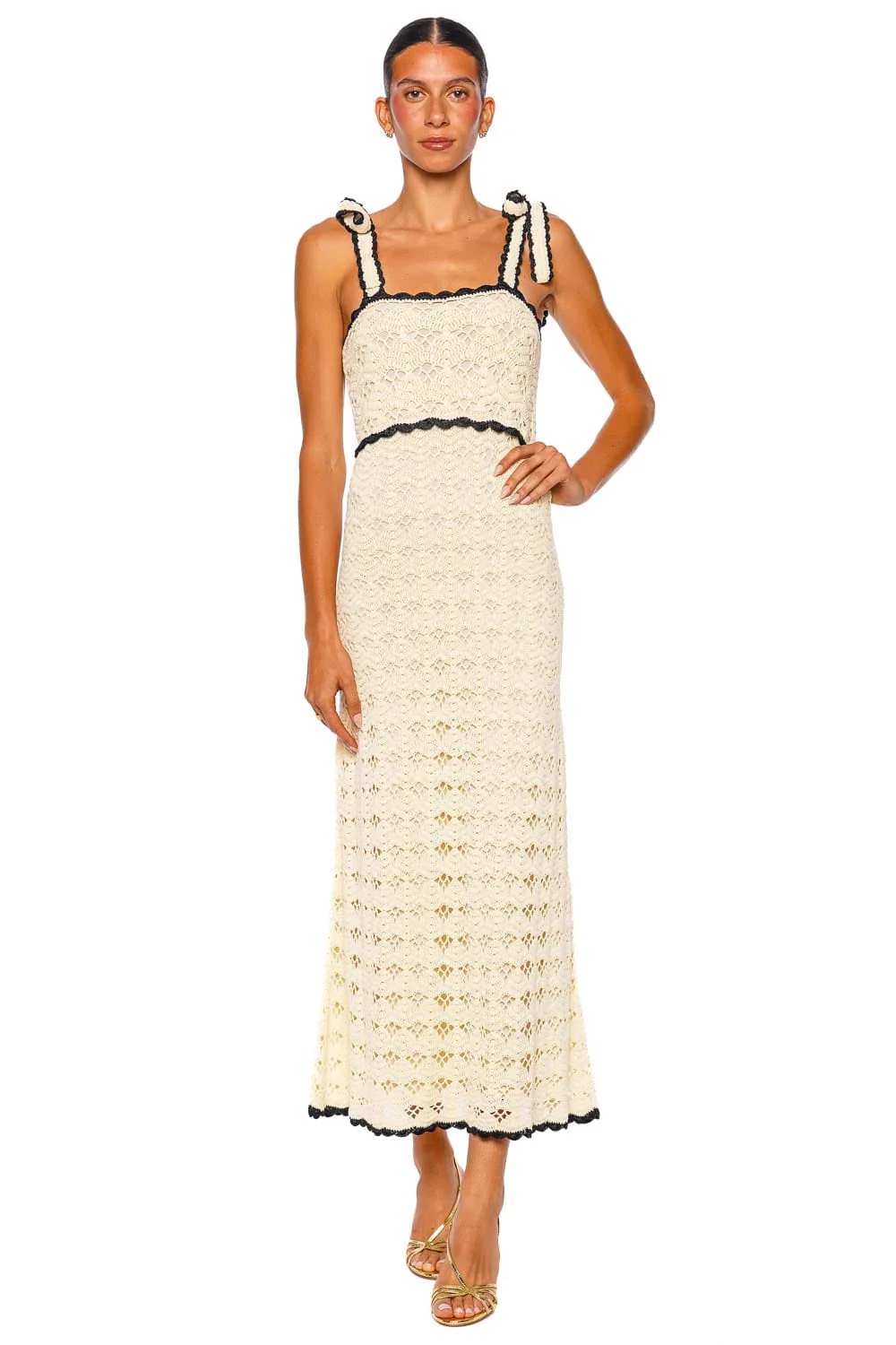 ZIMMERMANN Aster Crochet Tie Shoulder Midi Dress