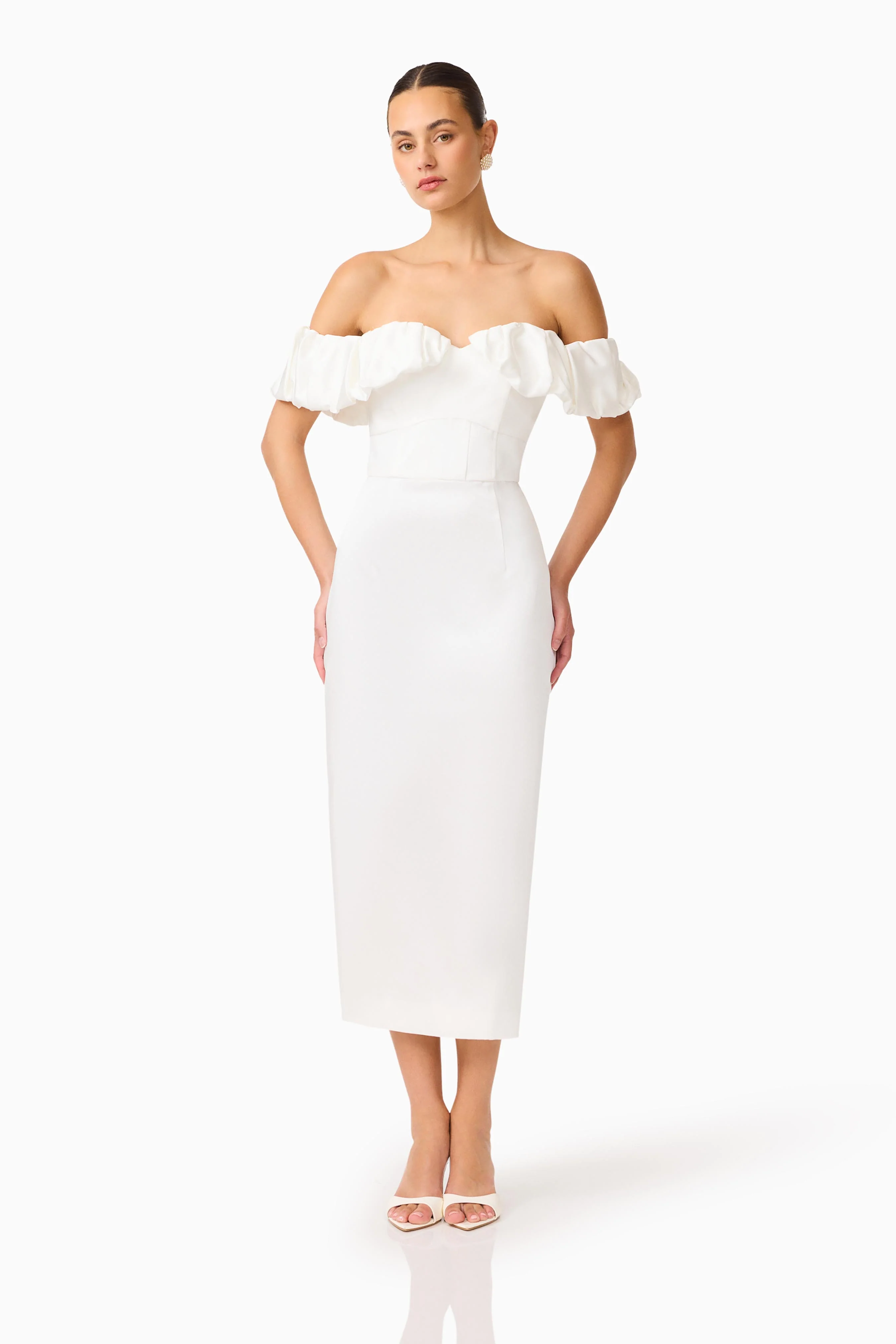 Espera Off Shoulder Midi Dress in White