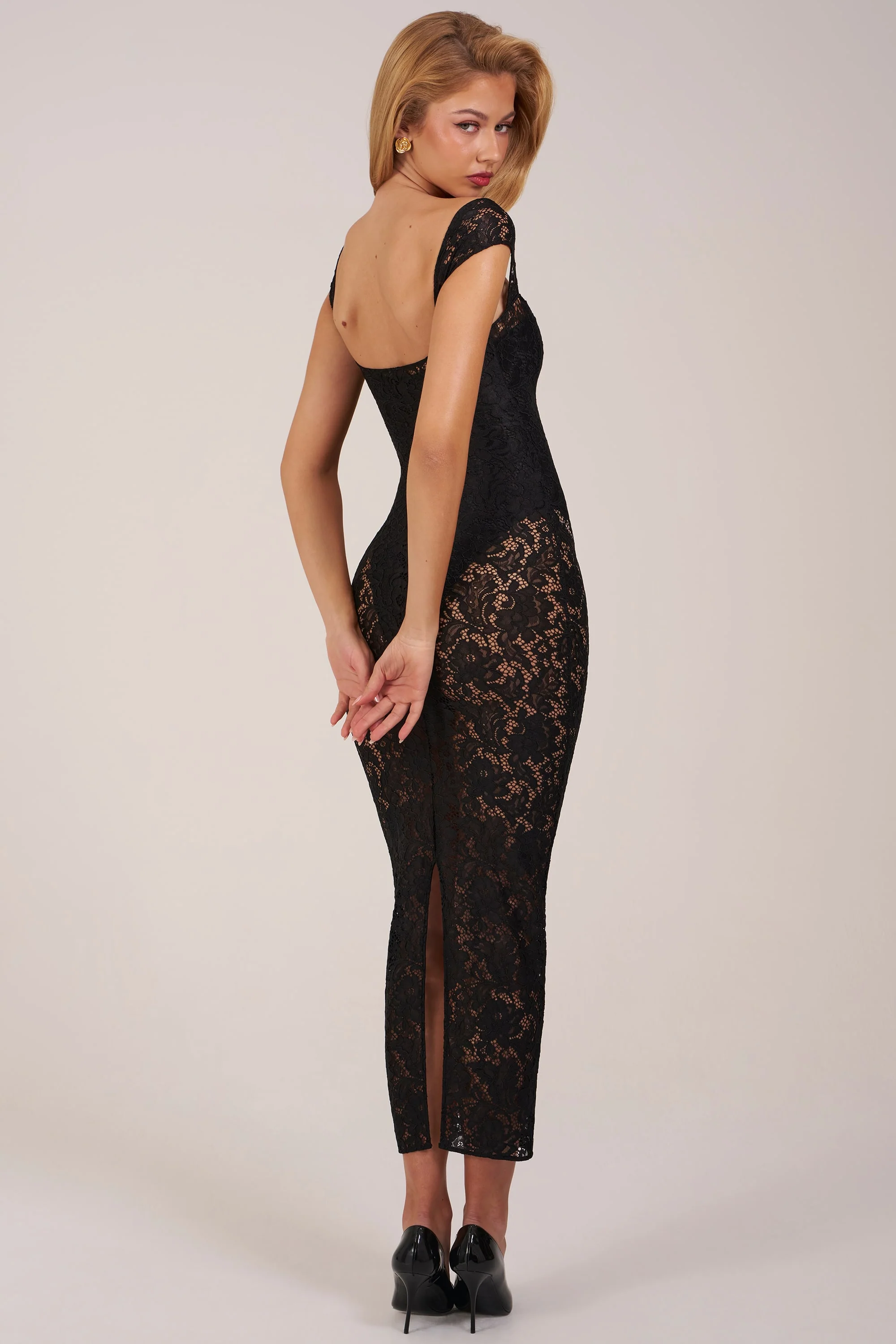 Sweetheart-Neck Maxi Dress in Black