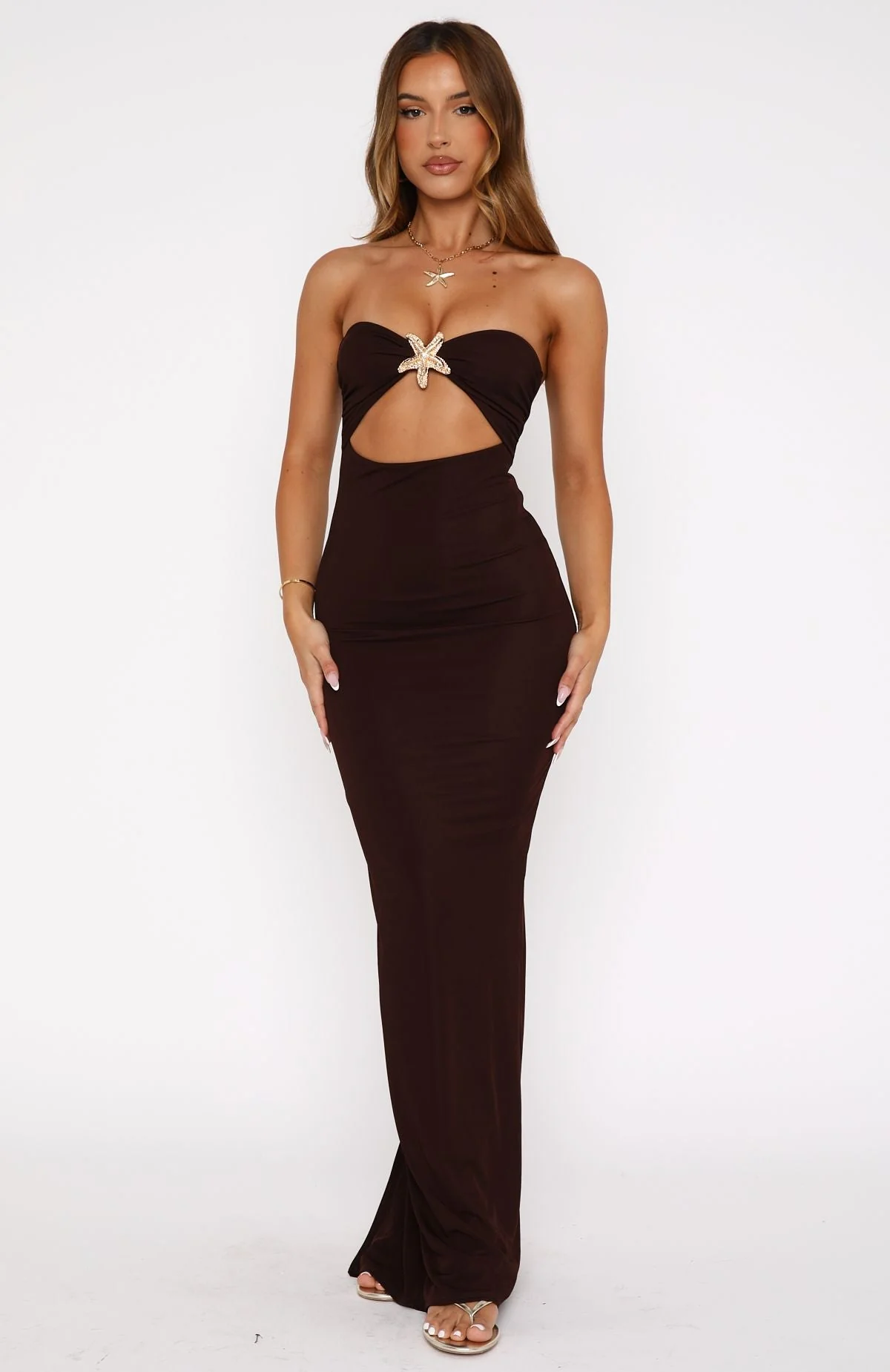 Pray For Forgiveness Strapless Maxi Dress Chocolate