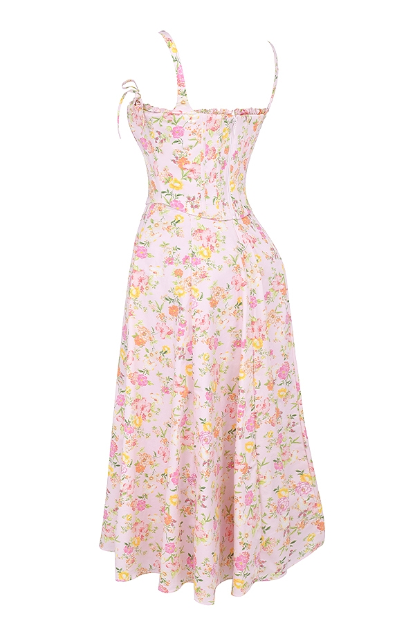 Pink Meadow Print Cotton Midi Sundress
