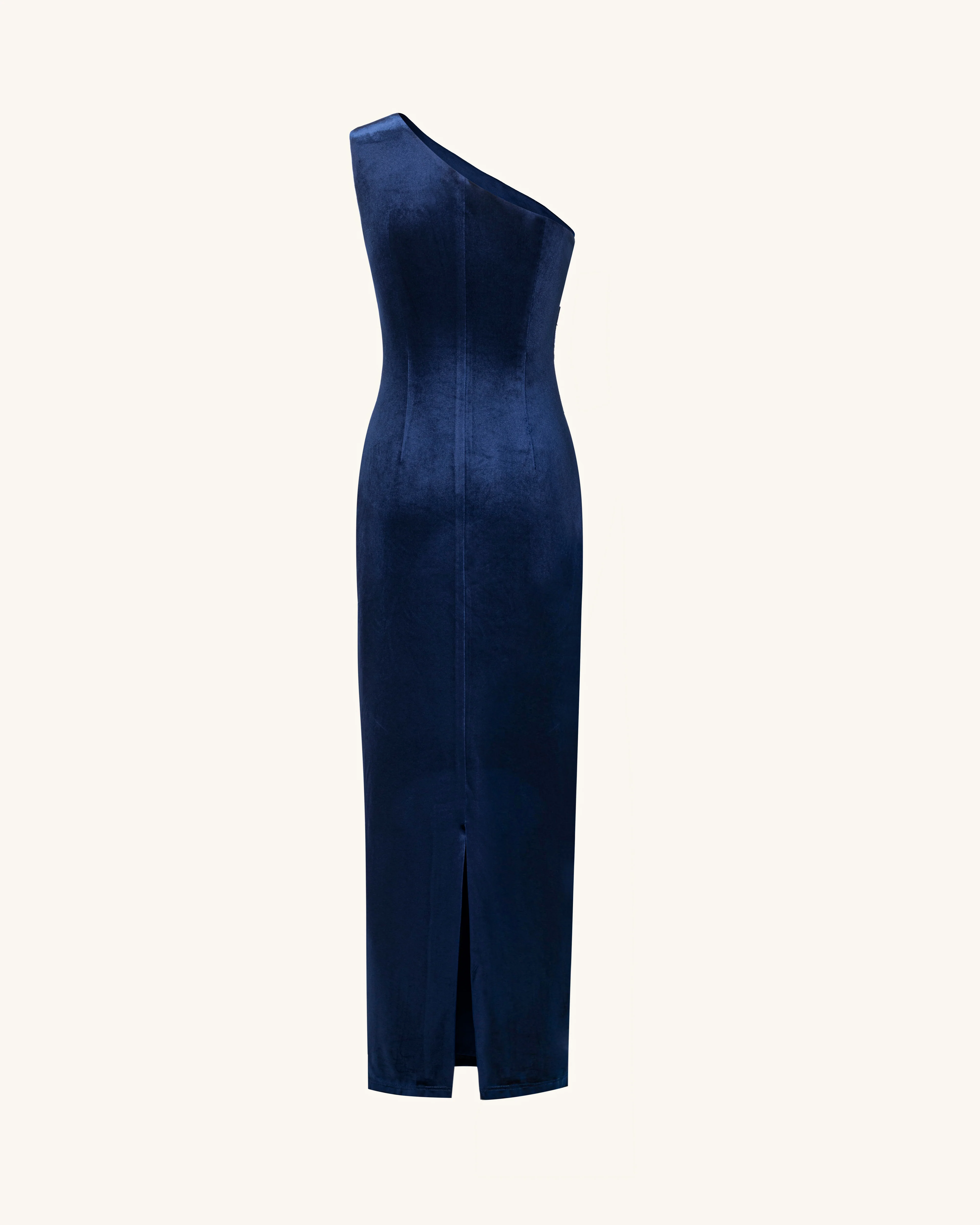 Iris Embroidered Velvet One Shoulder Maxi Dress - Navy Blue - FASHION NOB