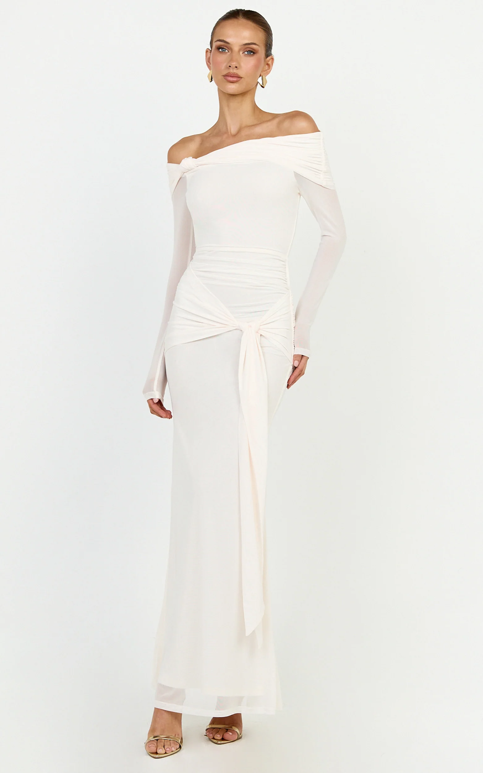 Waverly Maxi Dress - Long Sleeve Off Shoulder Dress in Cream