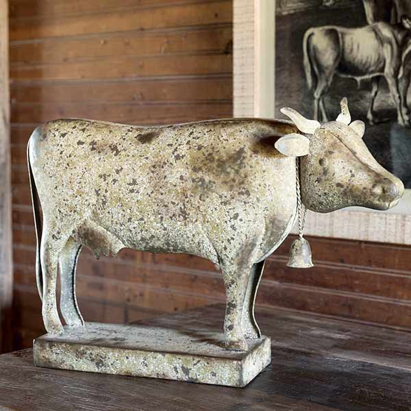 Distressed Metal Cow Statue