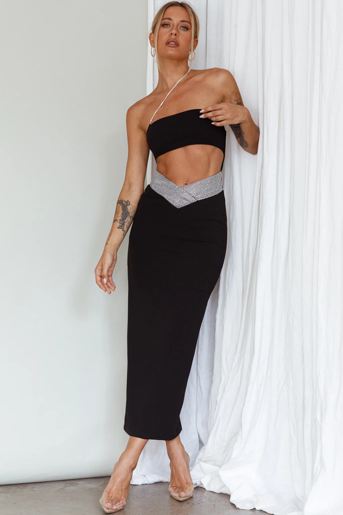 Megyn Diamante Midi Dress Black