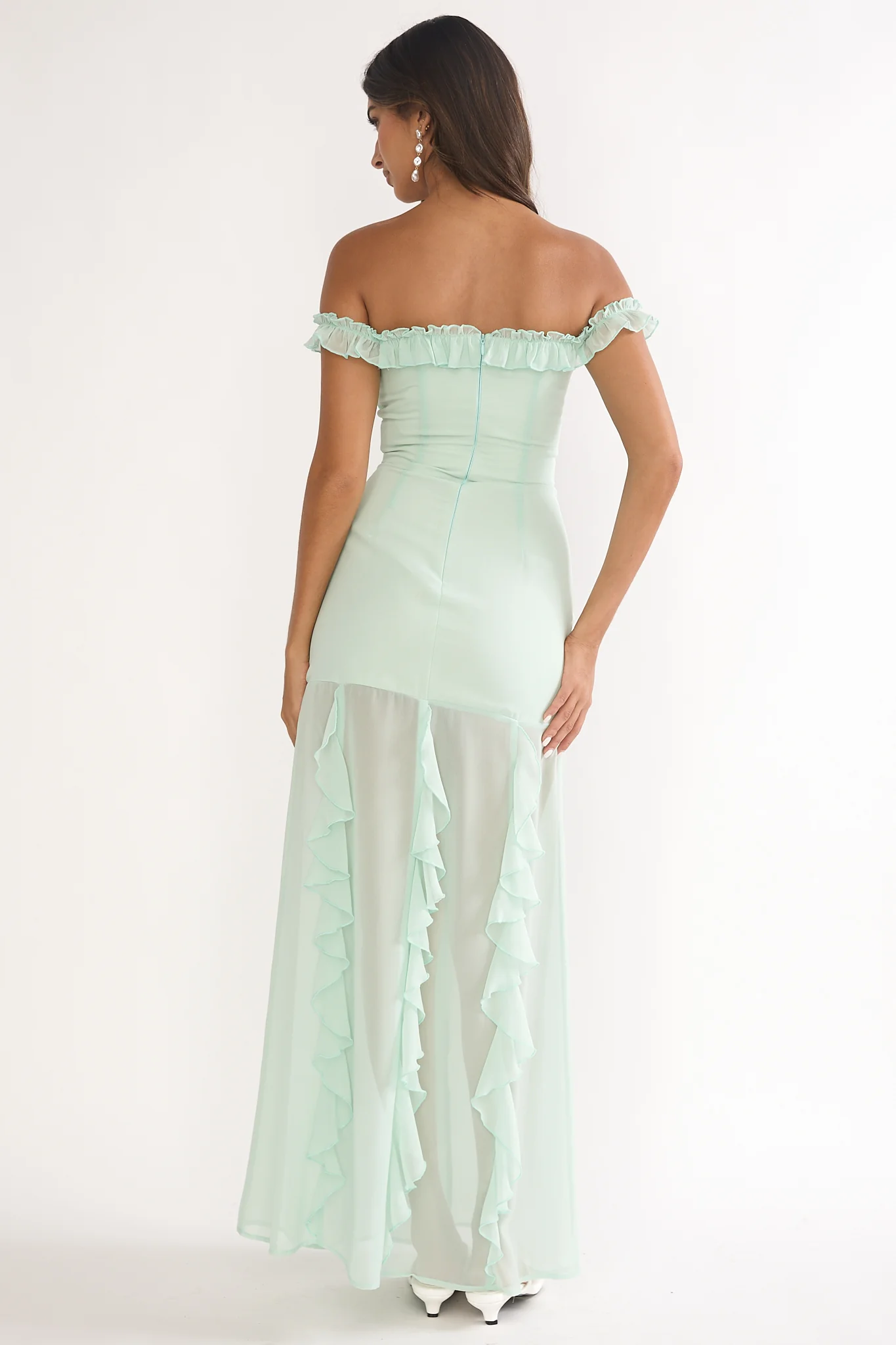 Fall In Love Off Shoulder Frill Maxi Dress Sage