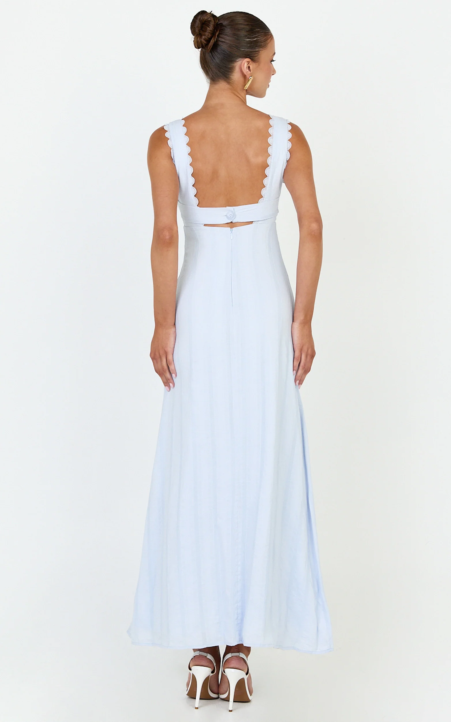 Roxanne Midi Dress - Square Neck Fit And Flare Dress in Light Blue