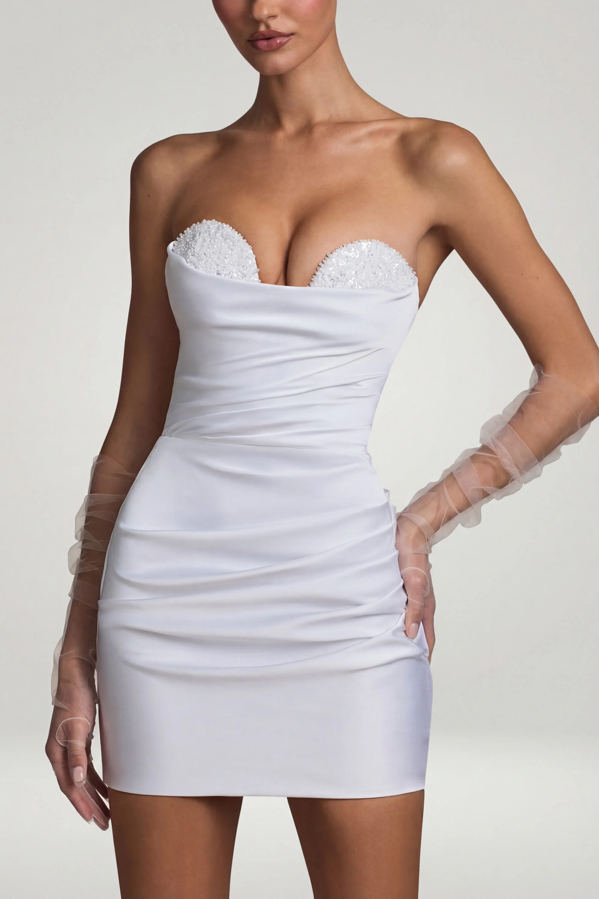 Ruched Corset Mini Dress in White