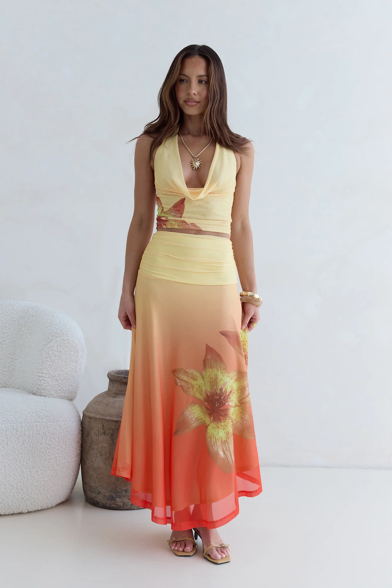 Sunrise Stars Mesh Halter Top Yellow