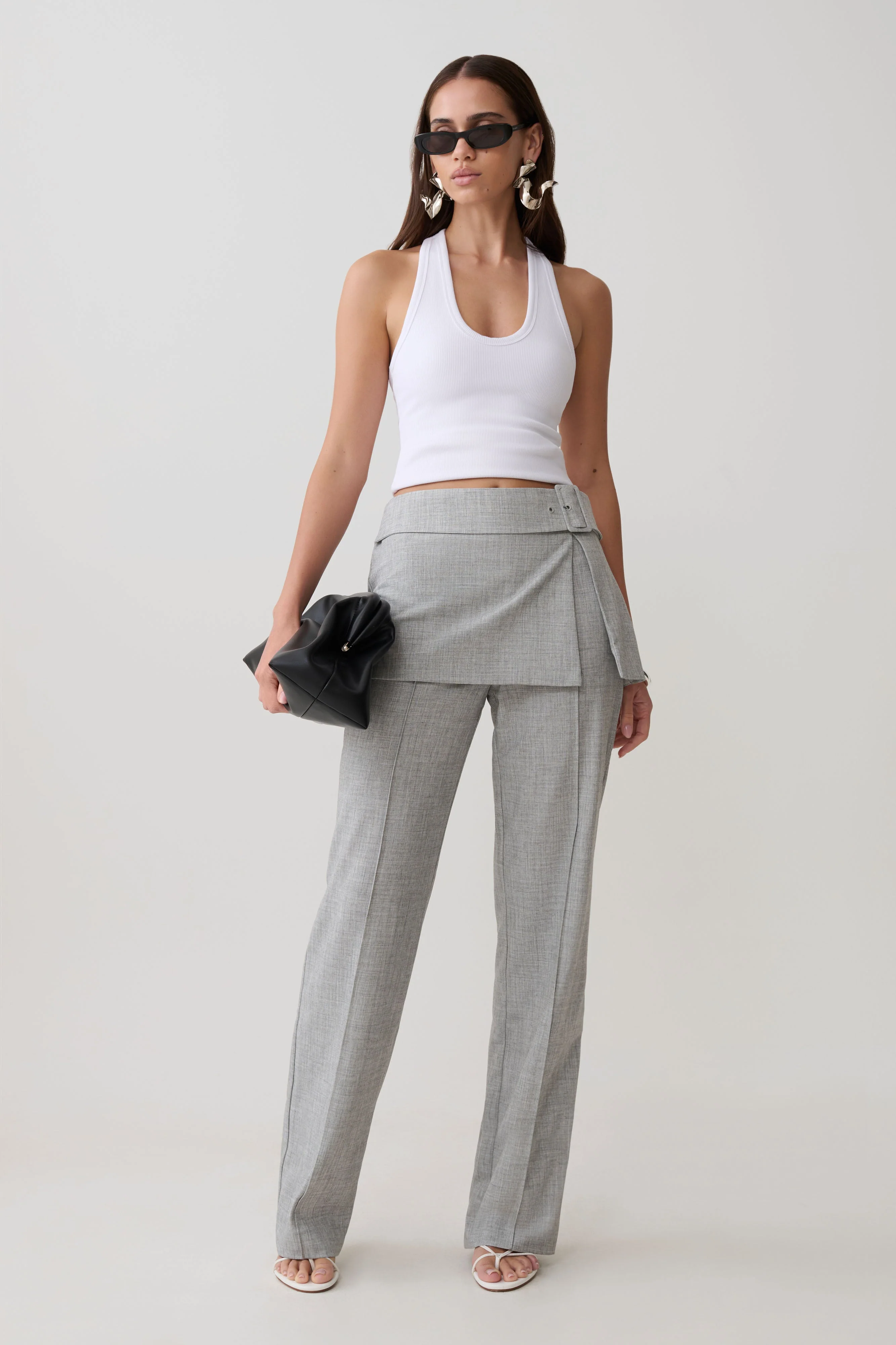 Daisy Wrap Skirt Straight Leg Pants - Charcoal Marle