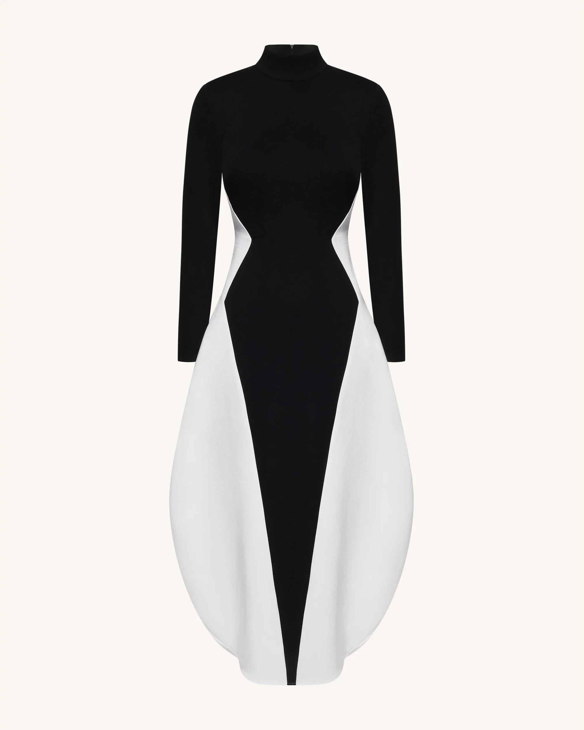 Monochrome Paneled Long-Sleeve Maxi Dress - Black - FASHION NOB