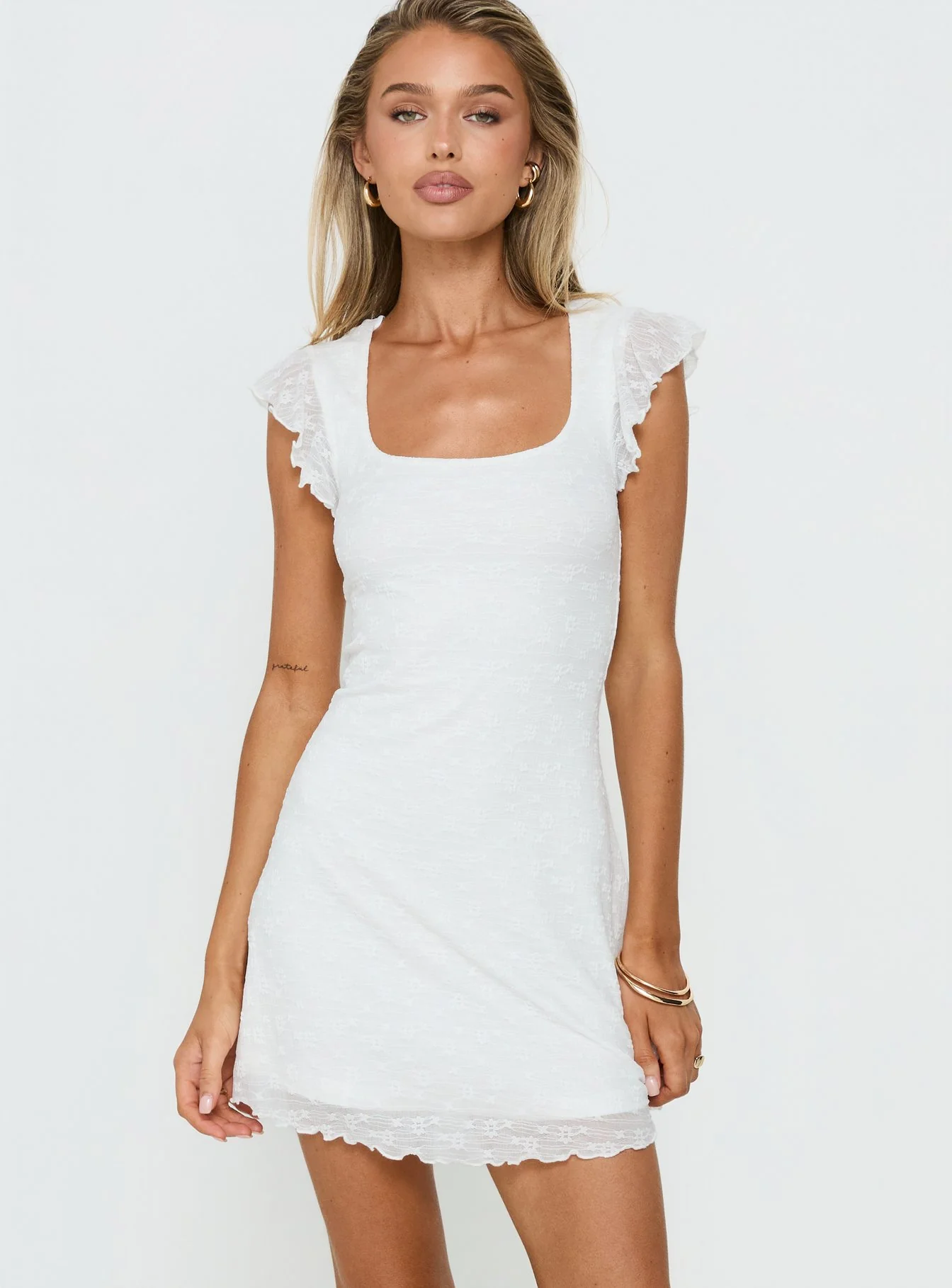 Auroraah Frill Mini Dress White