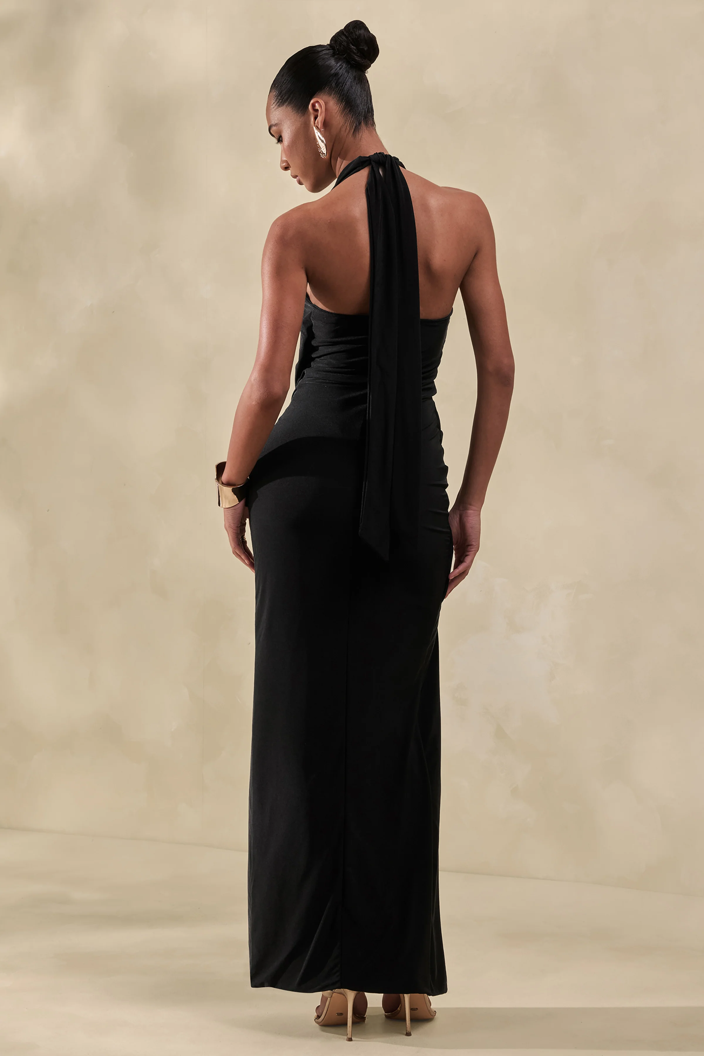 Junia | Black Plunge-Neck Wrap Maxi Dress