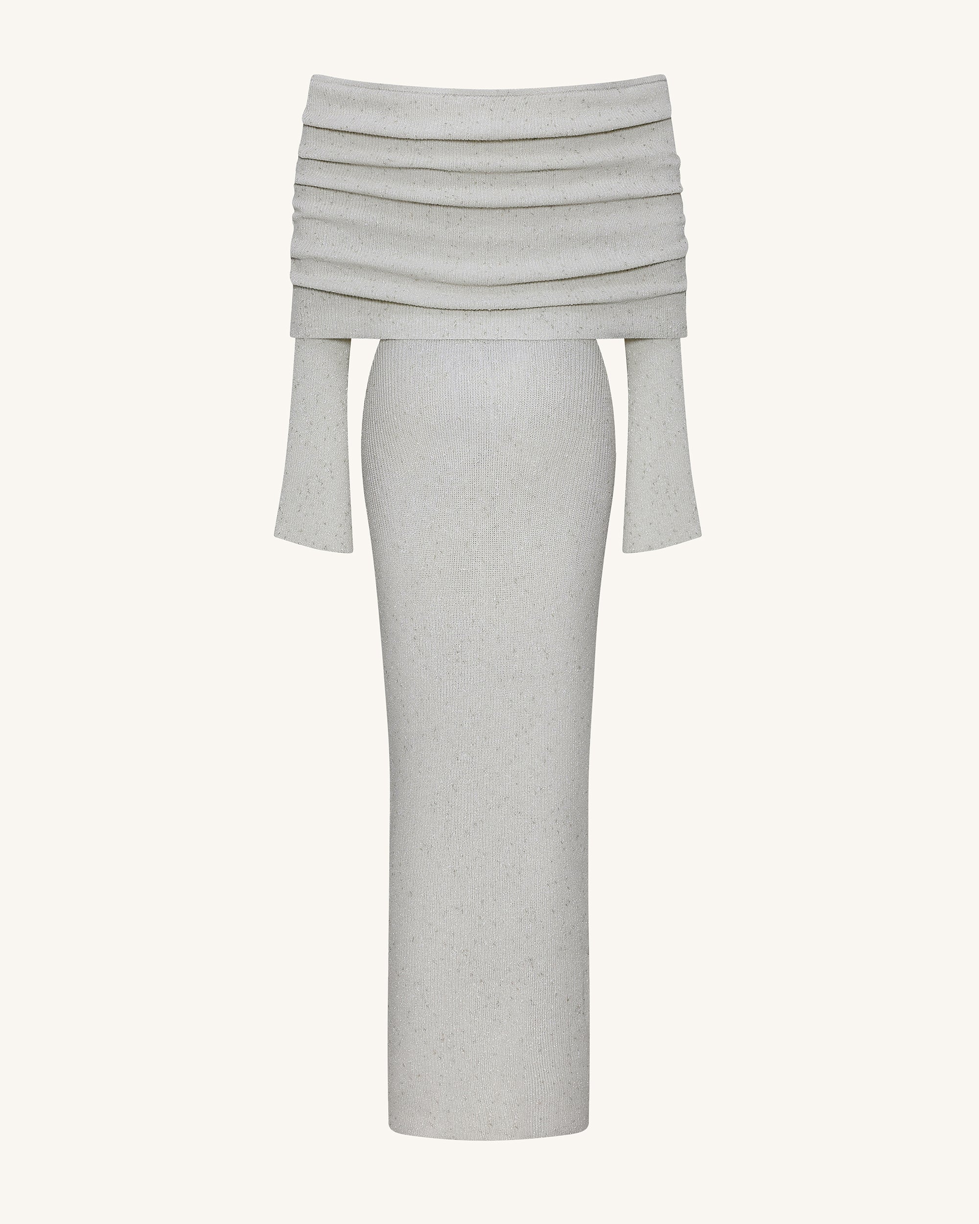 Knit Off-Shoulder Maxi Dress - Cream - FASHION NOB