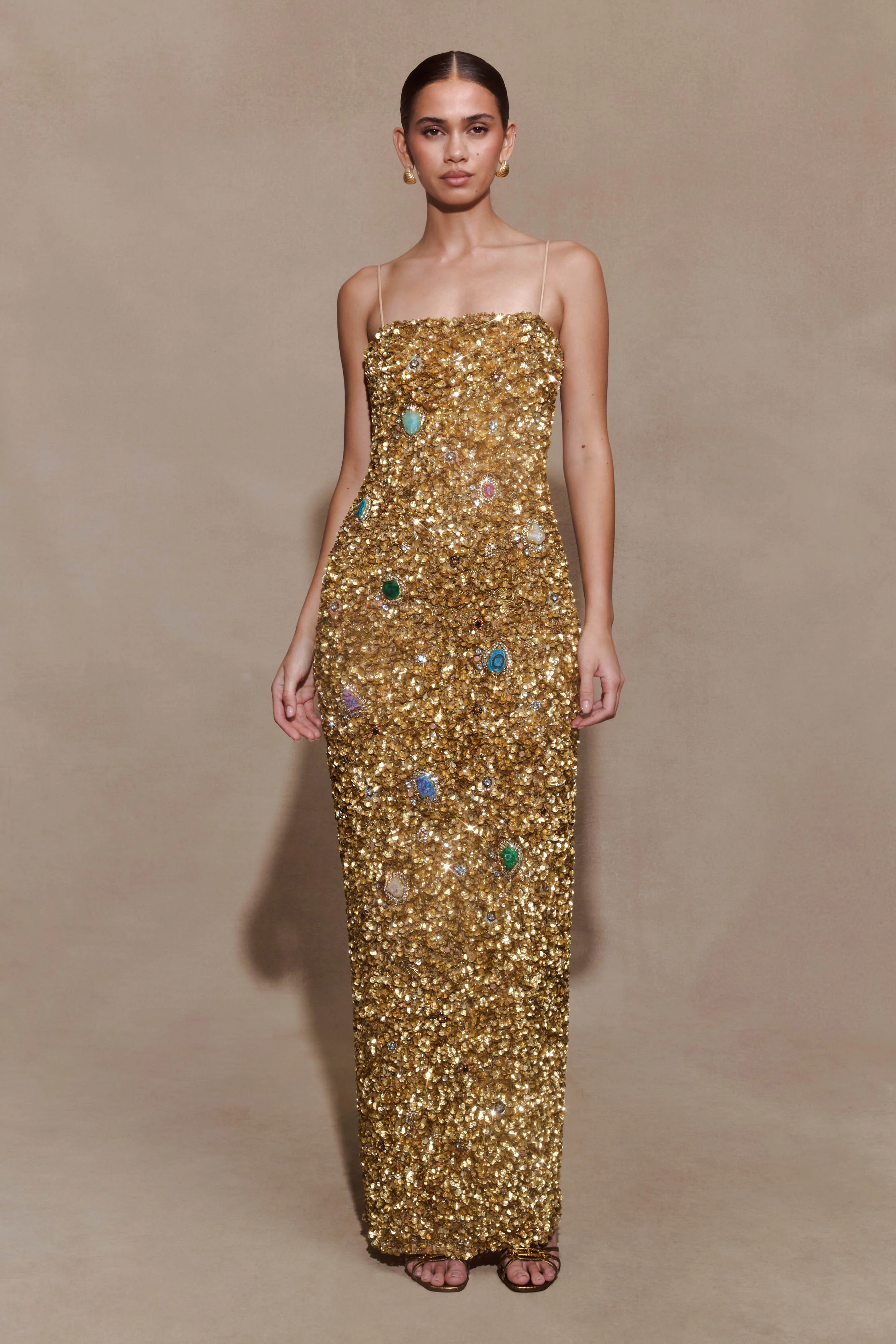 Porter Hand Beaded Midi Dress - Gold
