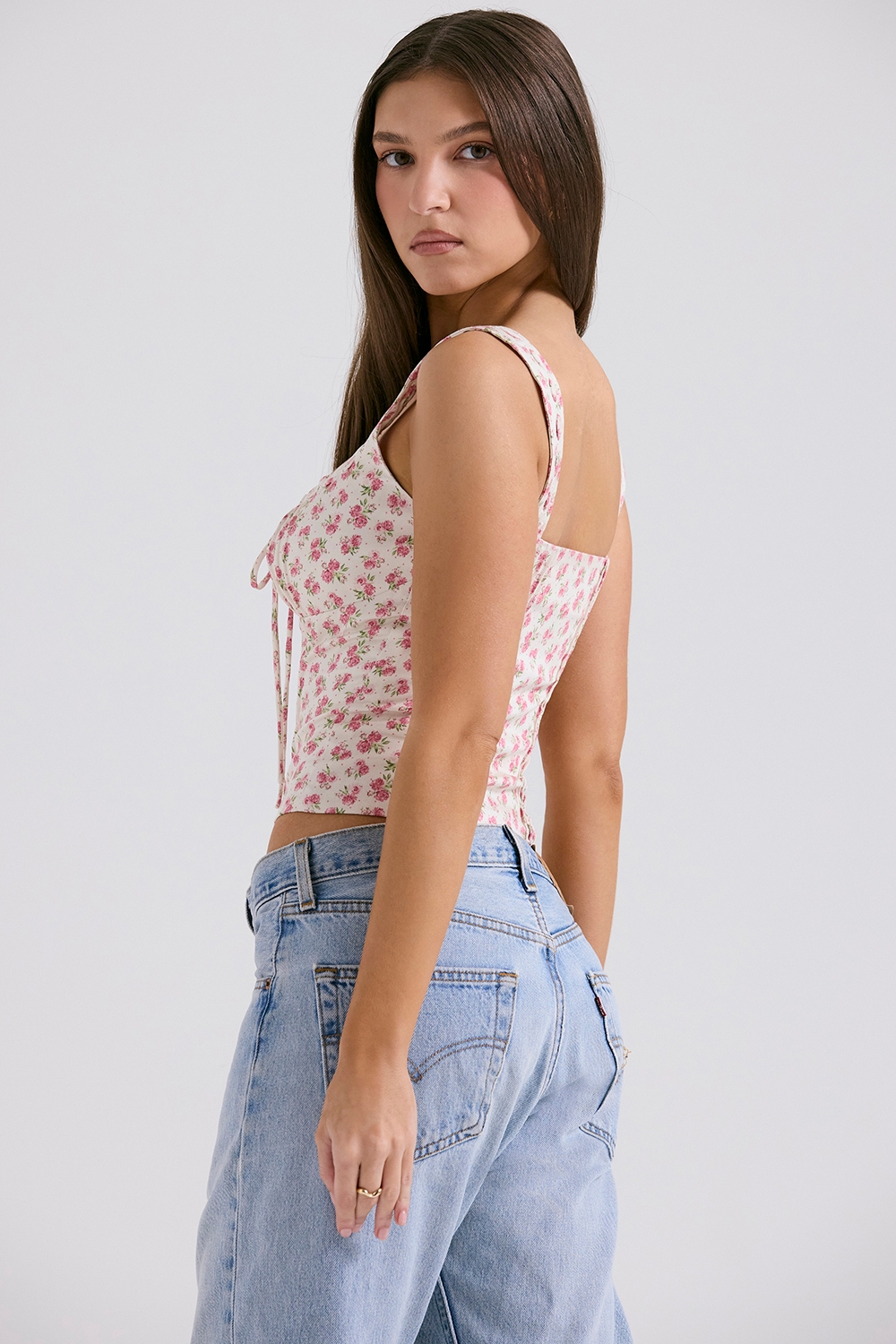 White Rosebud Print Top