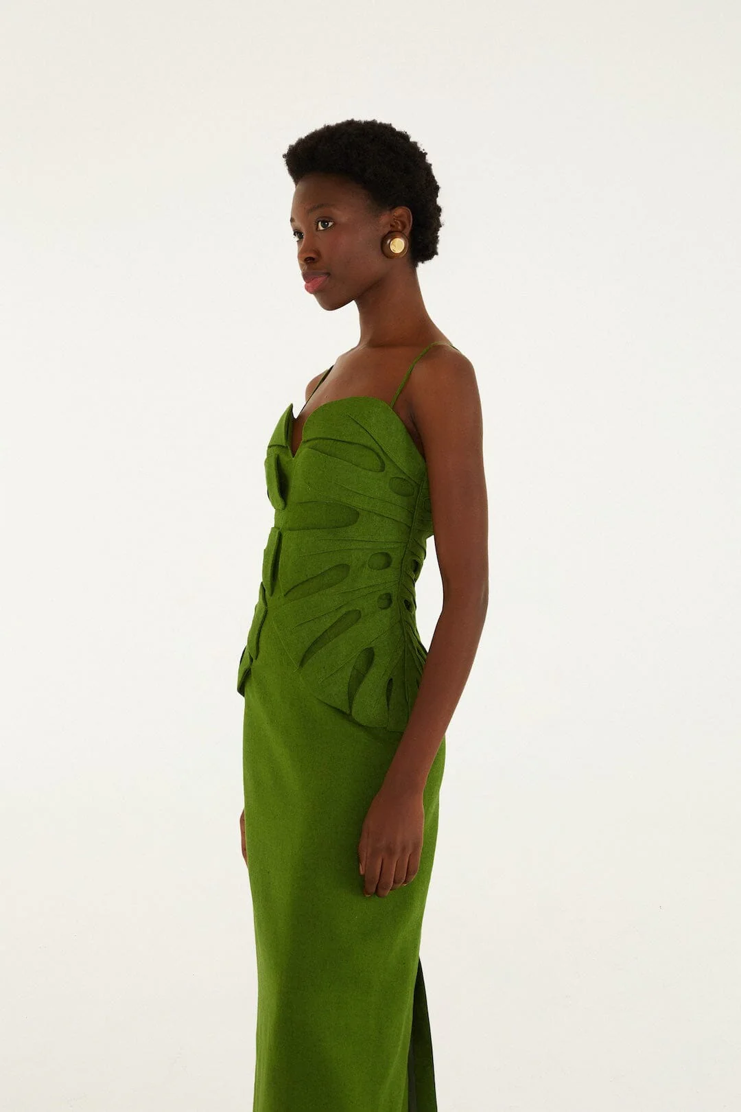 Green Monstera Leaf Sleeveless Euroflax™ Premium Linen Maxi Dress
