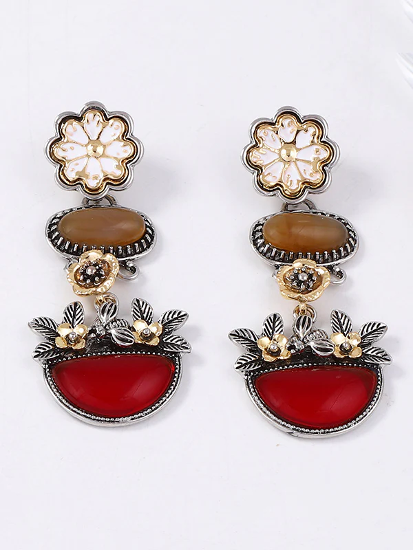 Chains Flower Shape Rhinestone Shiny Earrings Accessories