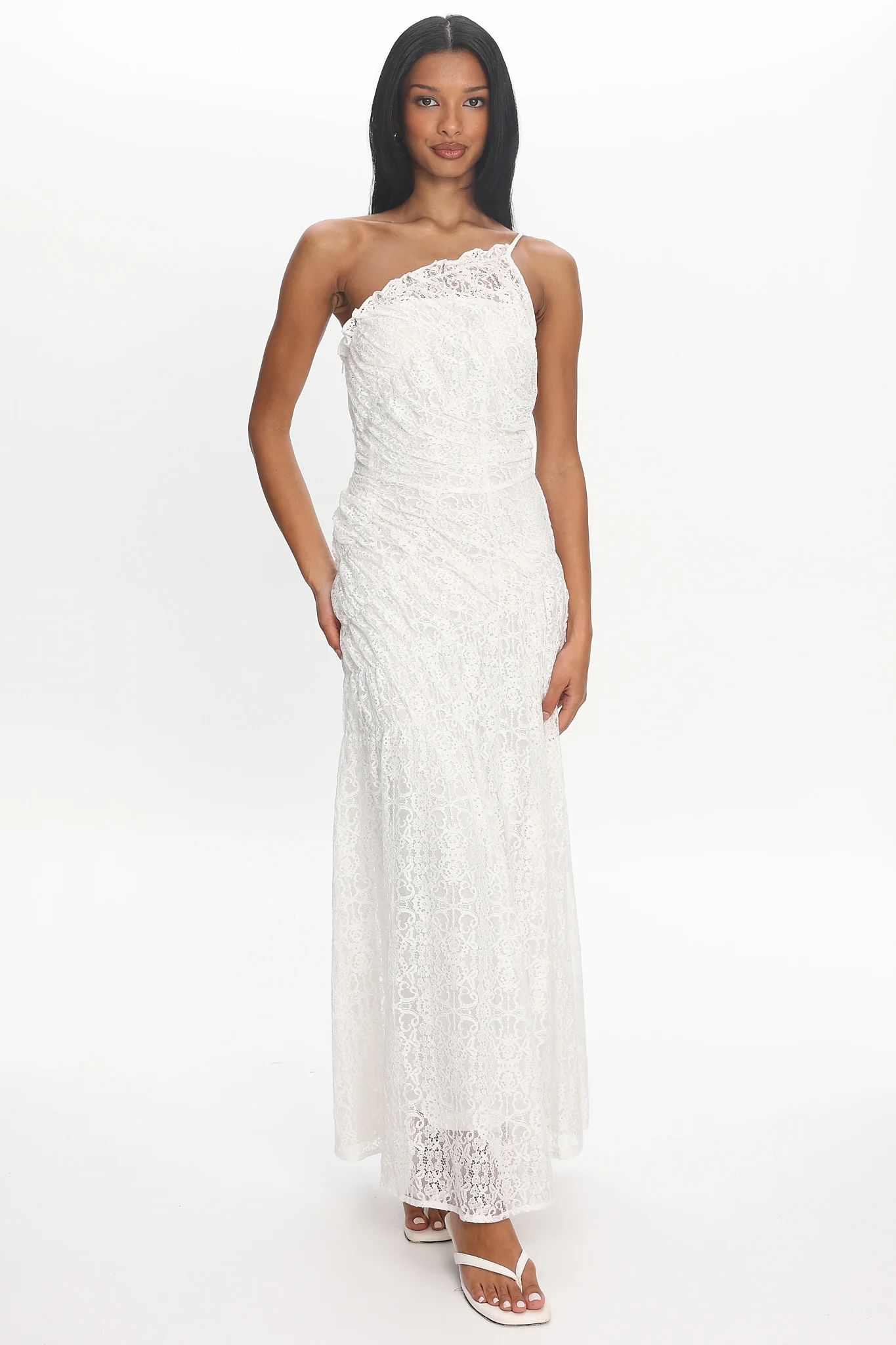 Salona Lace One-Shoulder Gown Off White