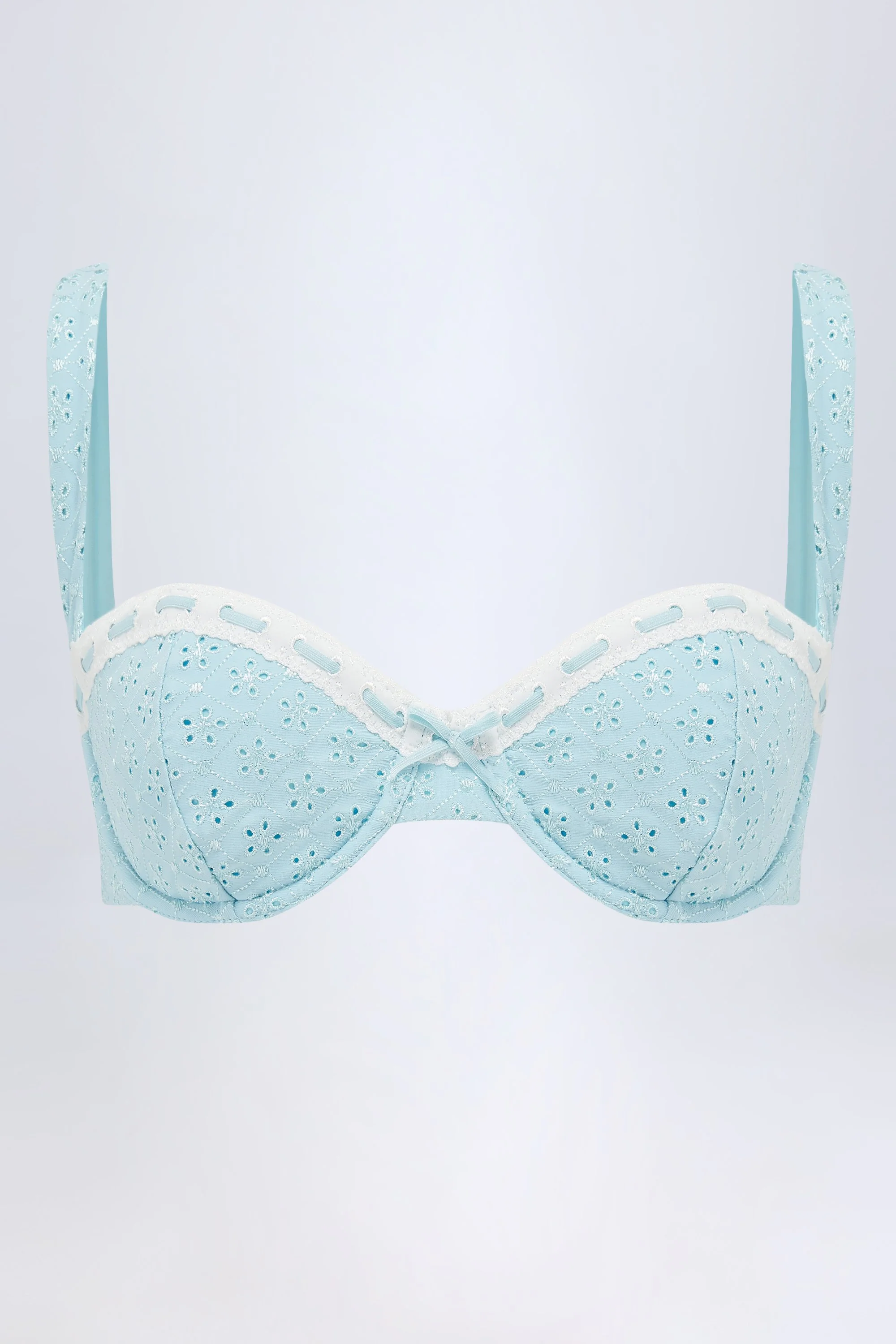 Broderie Anglaise Underwired Balconette Bikini Top in Powder Blue