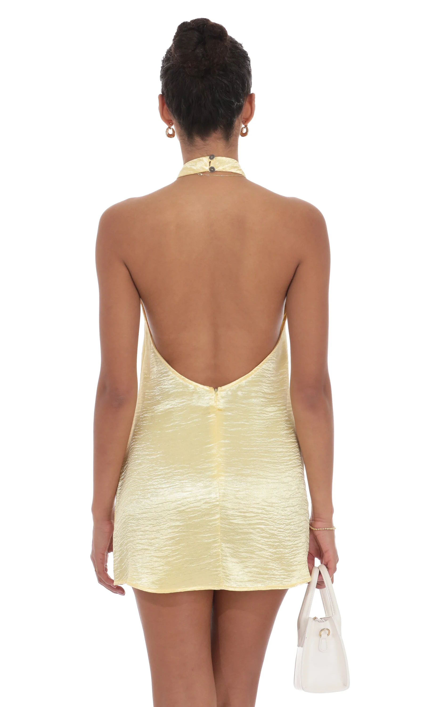 Satin Halter Shift Dress in Yellow