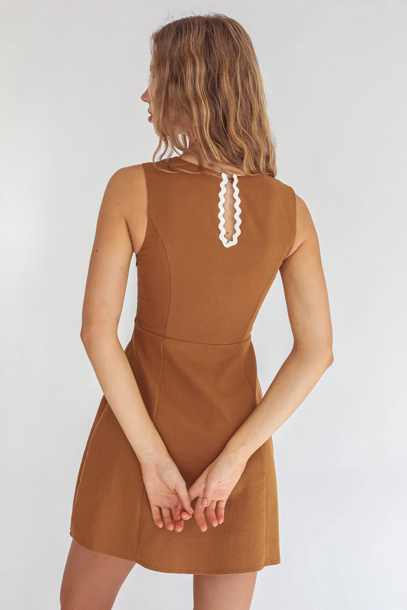 Make You Mine V-Neck Ric-Rac Mini Dress Brown