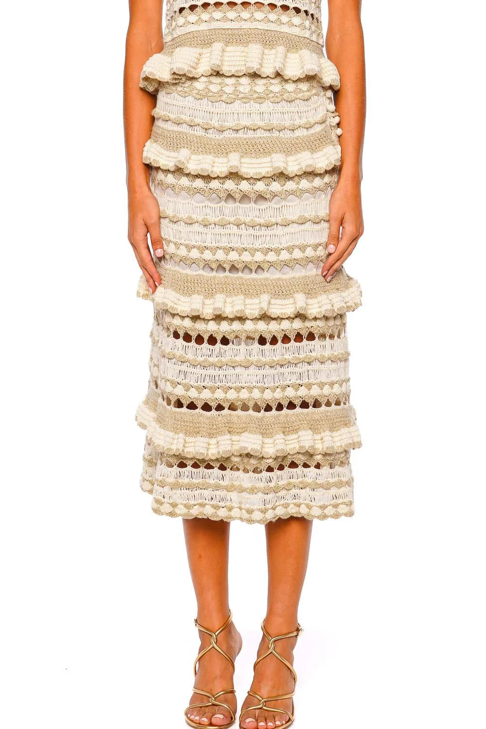 ZIMMERMANN Wanderlust Metallic Crochet Frill Midi Skirt