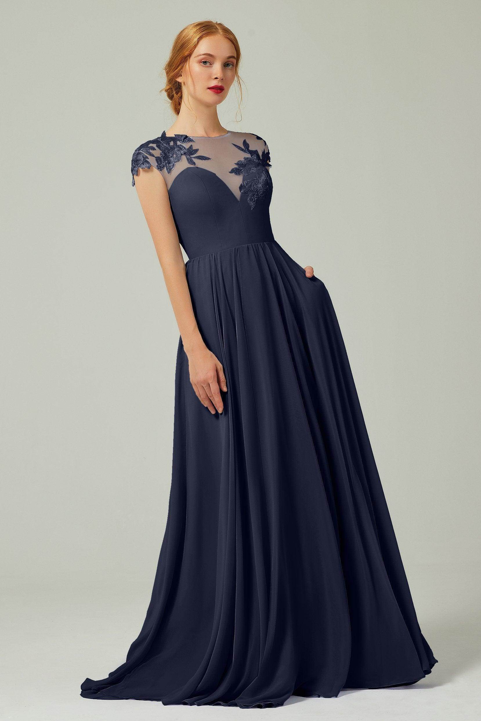 A-Line Sweep-Brush Train Chiffon Bridesmaid Dress CB0248