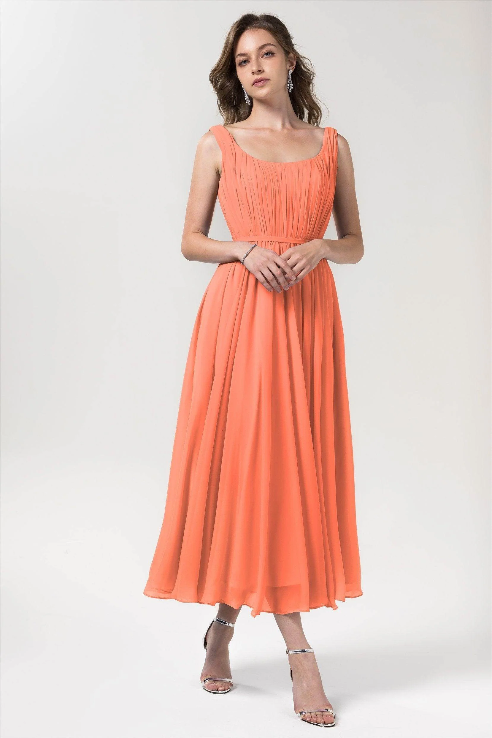 A-Line Tea Length Chiffon Bridesmaid Dress CB0555