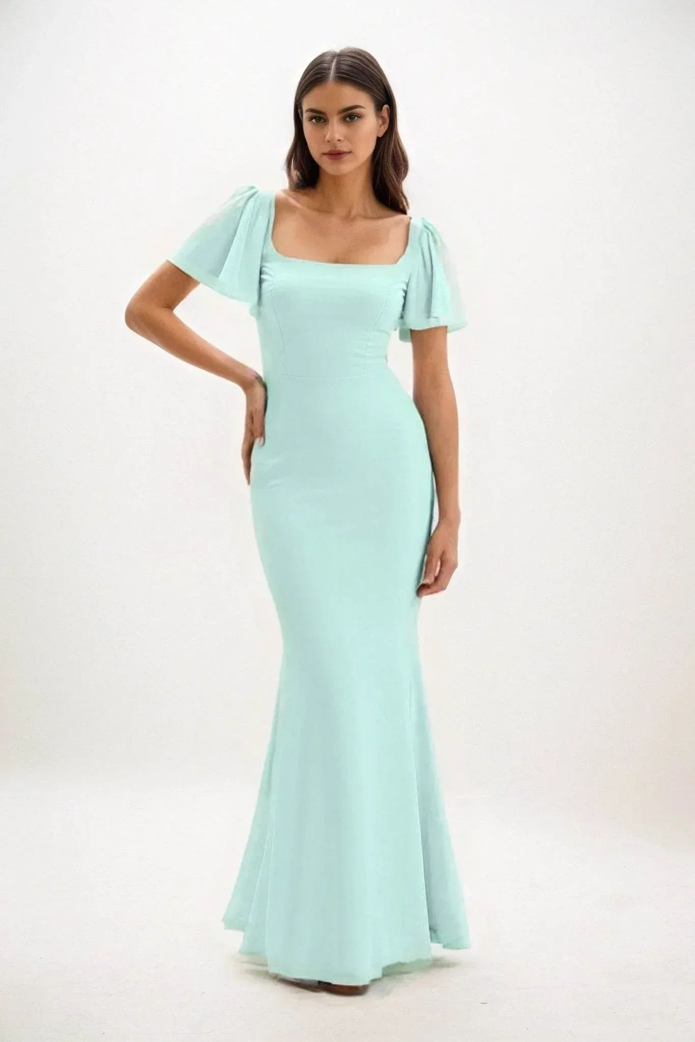 Sheath-Column Maxi Chiffon Bridesmaid Dress CB0813