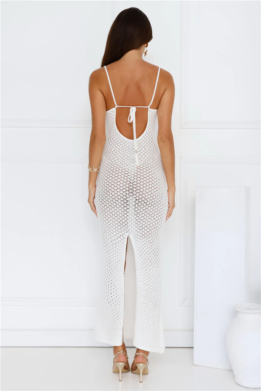 Ocean Breeze Knit Maxi Dress White - luluinthesky